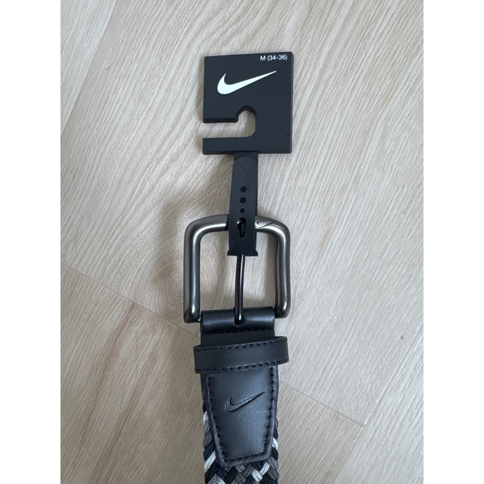 Nike Belt Mens Medium 34-36 Grey Navy White Braided Stretch Woven Golf NWT