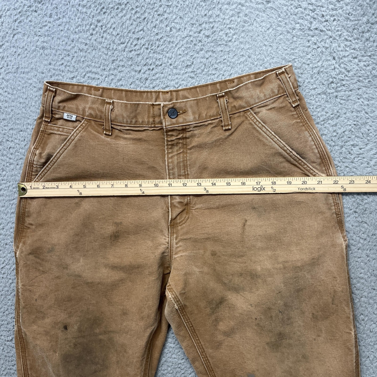 Carhartt FR Dungaree Fit Carpenter Pants Mens 36×30 Brown Canvas FRB229 Work