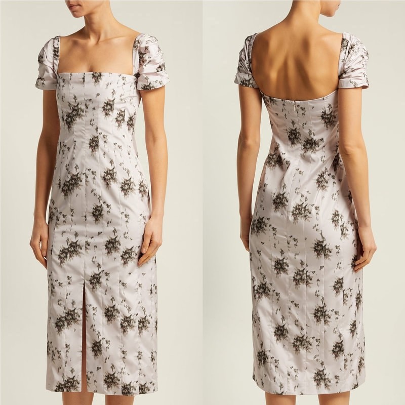 UK 12 US 8 Brock Collection Odilia Floral Taffeta Midi Dress Grey $1,480 ASO