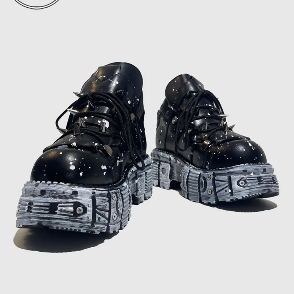 Men Platform Spiked Rivet Punk Motorcycle Boots Fashion Sports Rock Street Shoes