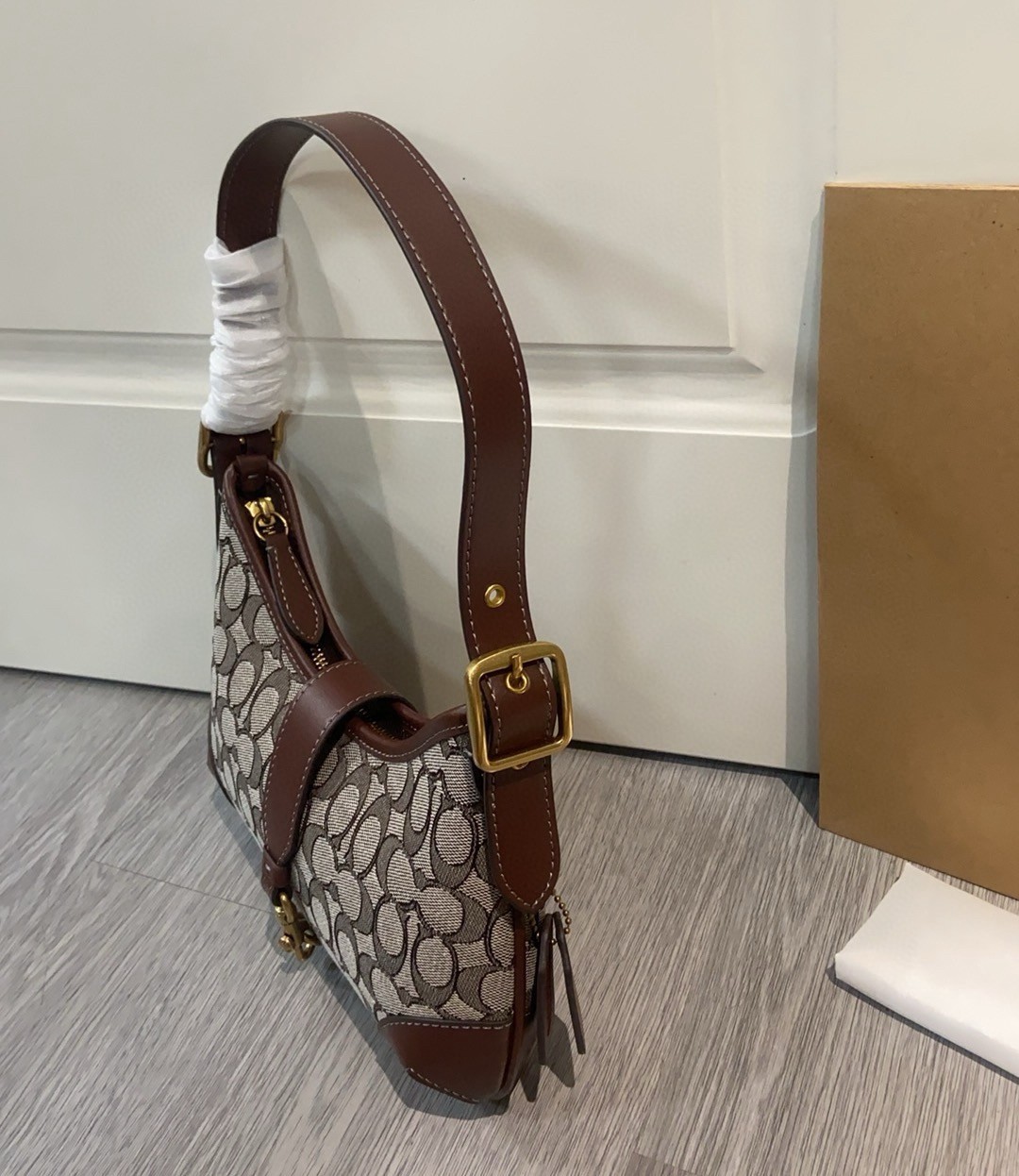 NWT COACH Hamptons Hobo Bag Signature Jacquard Oak Maple Handbag CBF16
