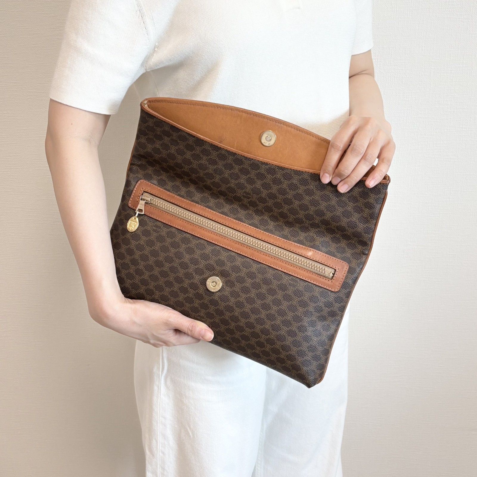 Vintage CELINE Macadam Flap clutch Bag Purse Pouch Brown