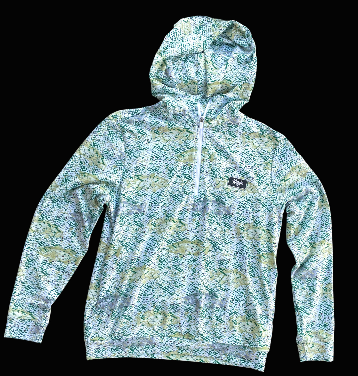 Waggle Golf 1/4 Zip Fish Graphics Spandex Outdoor Tech Pullover Hoodie MED
