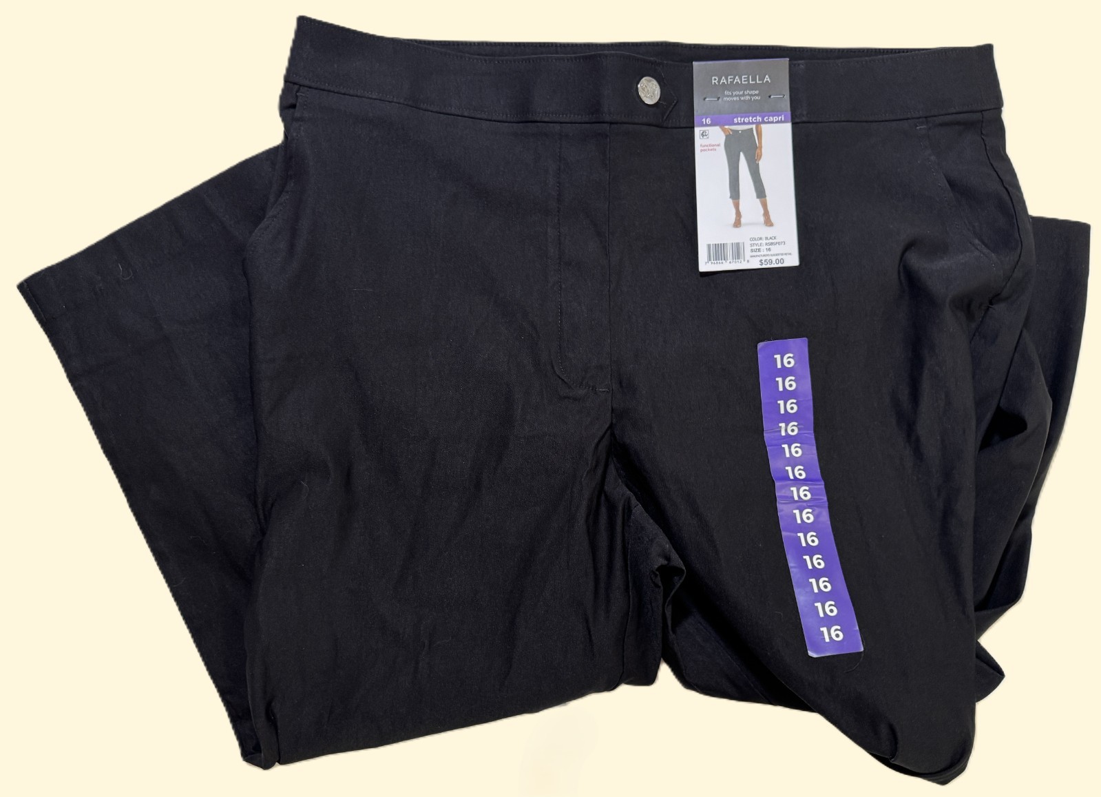 Rafaella Stretch Capri Pants Black Womens Size 16 NEW!! NWT!!