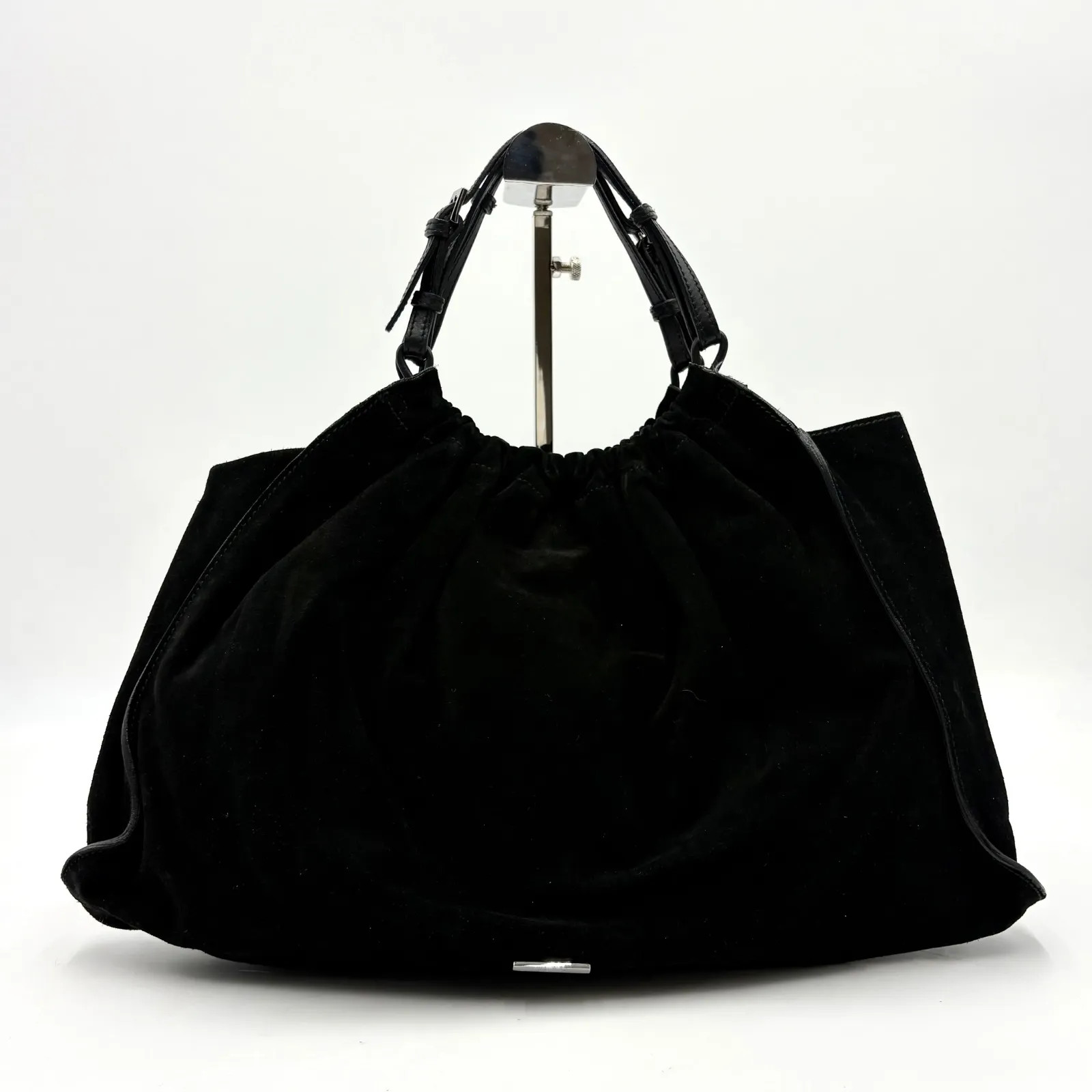 Auth Gucci Tom Ford Era Suede Handbag Black SV Plate 001 4335 2Y6585
