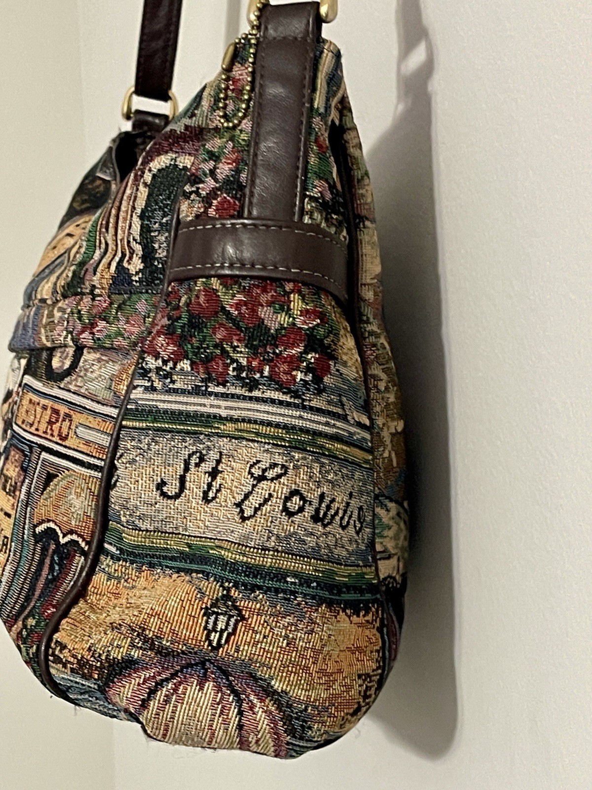 Vintage Sas Needlepoint Tapestry Shoulder Bag Purse Cafe Scene Boho Western