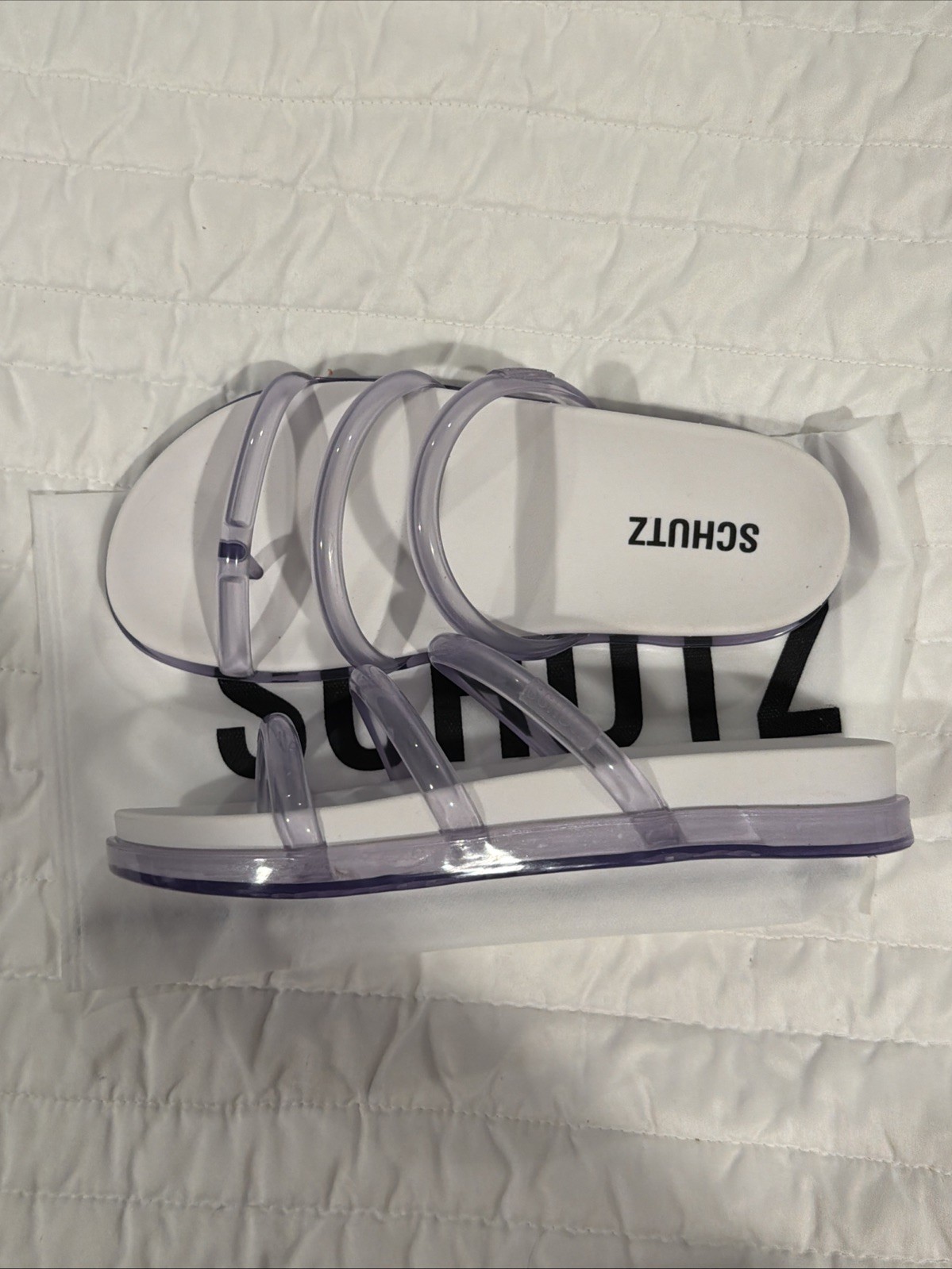 Schutz Polly Sporty Injected Sandal Size 8B Plastic/Transparent White