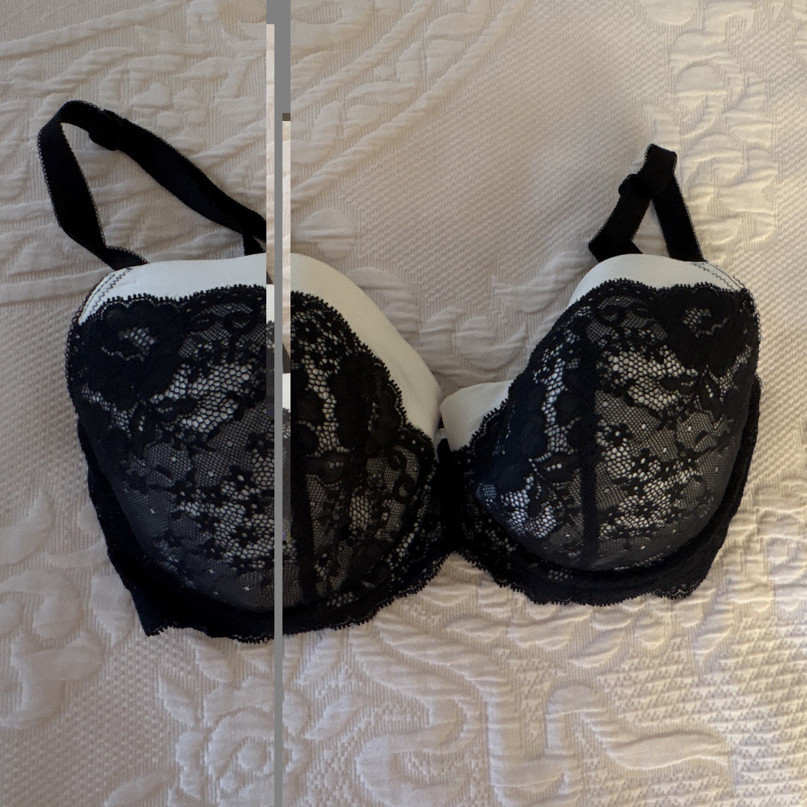 Victoria’s Secret Dream Angels 36DD Lined Underwire Demi Bra Black Lace/White