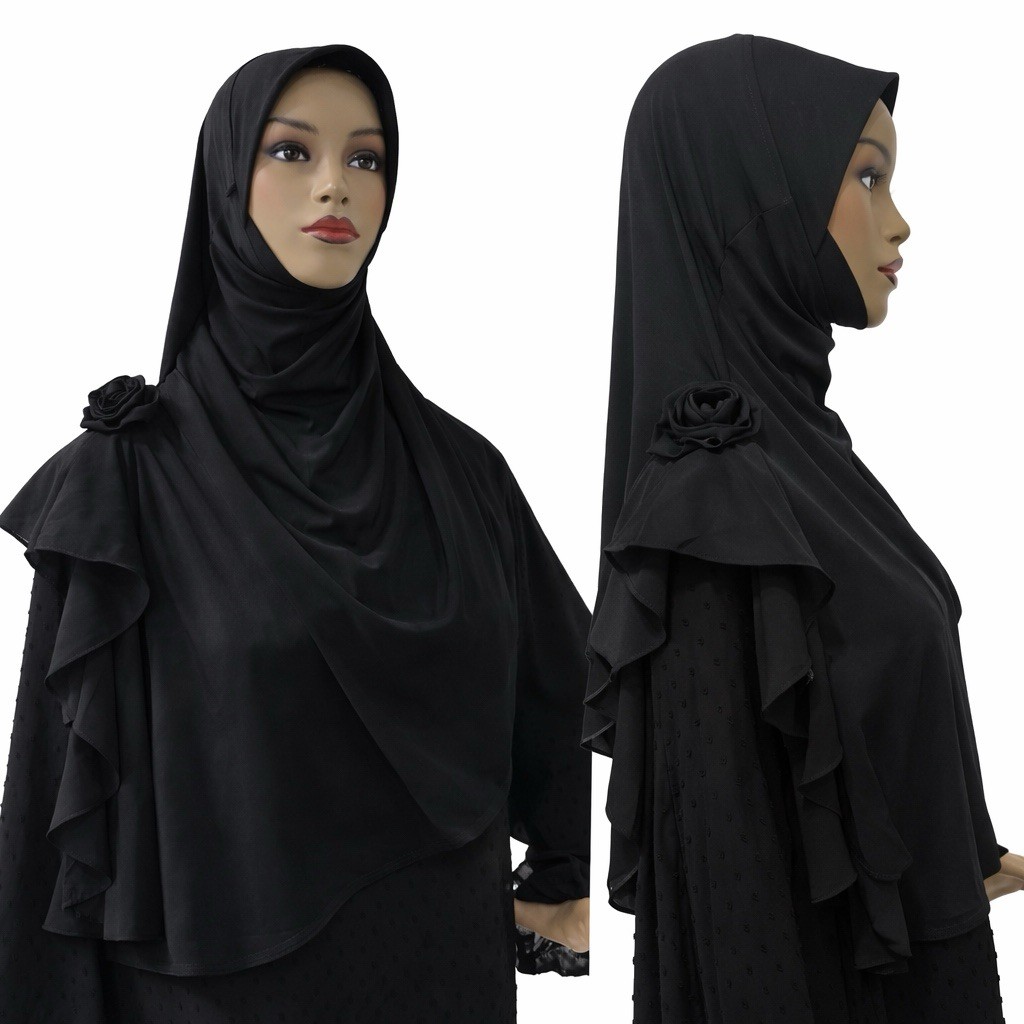 3D Rosette Grace jersey Instant Hijab chiffon shoulder free size