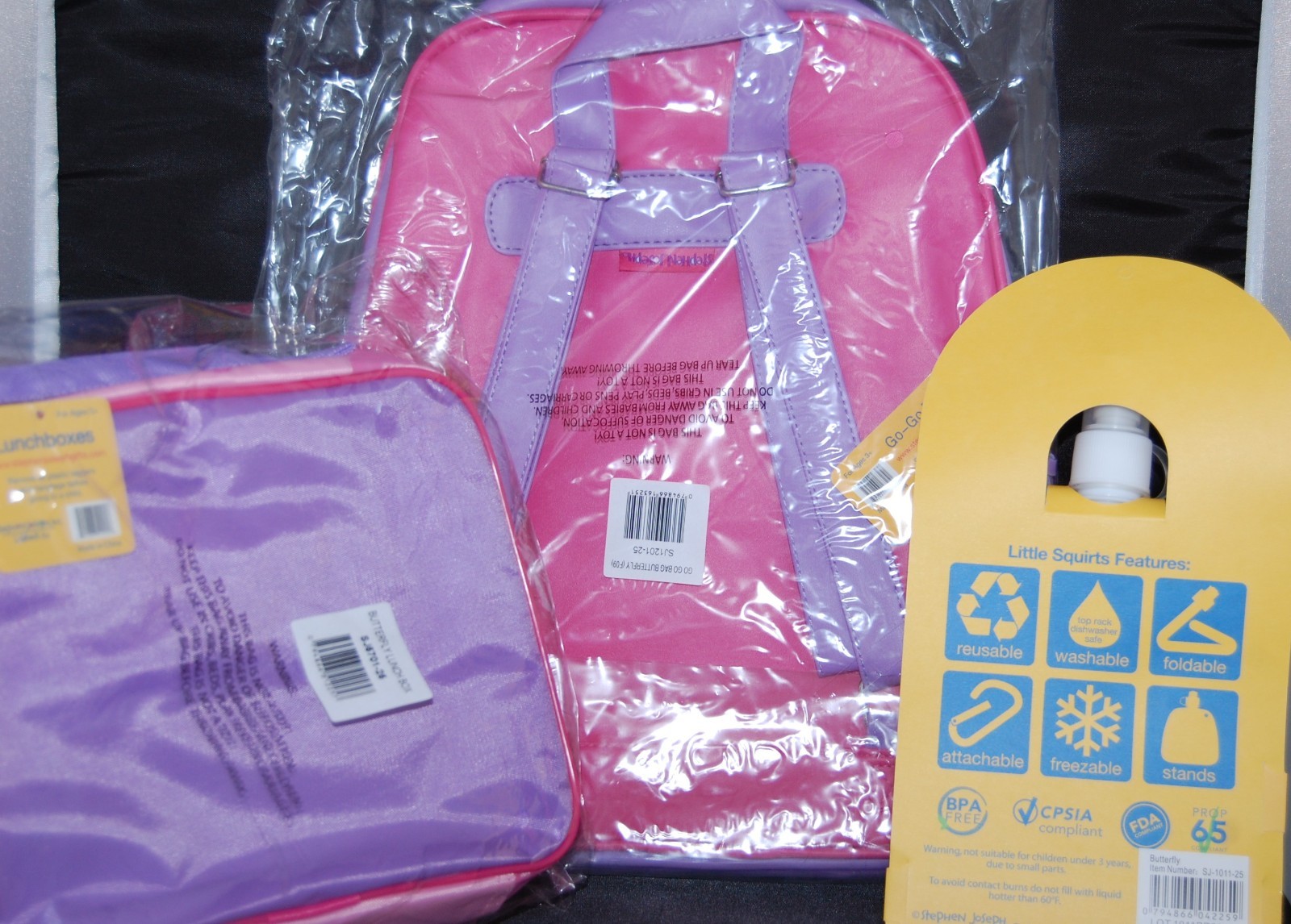 stephen joseph Butterfly backpack, lunch box and little squirts drink bottle