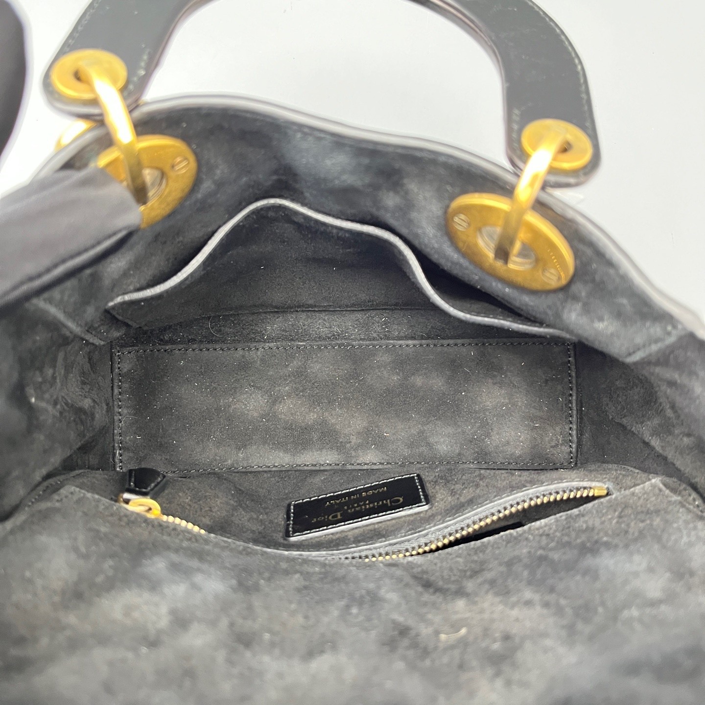 AUTH DIOR Lady Dior My ABCDior Small Black Leather Gold HW Bag