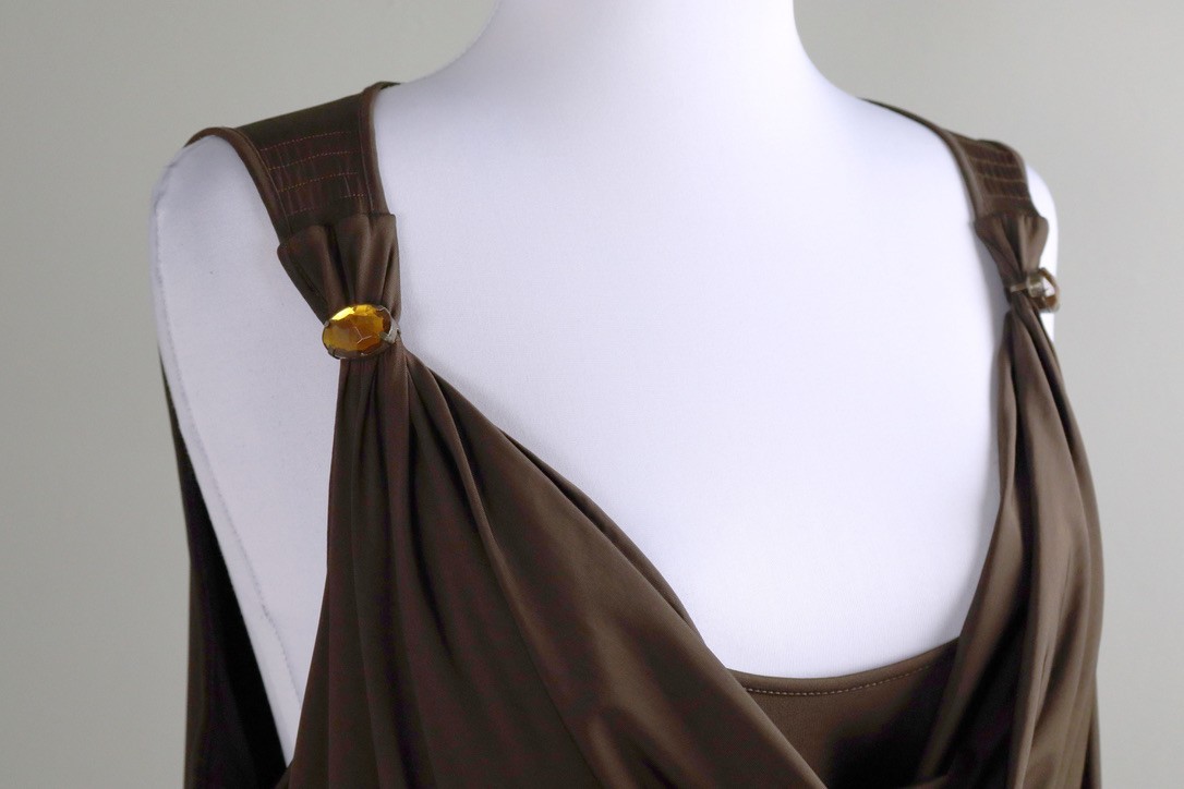 ESCADA Slinky Stretch Jewel Gem Embellished Draped Front Tank Top Size 46