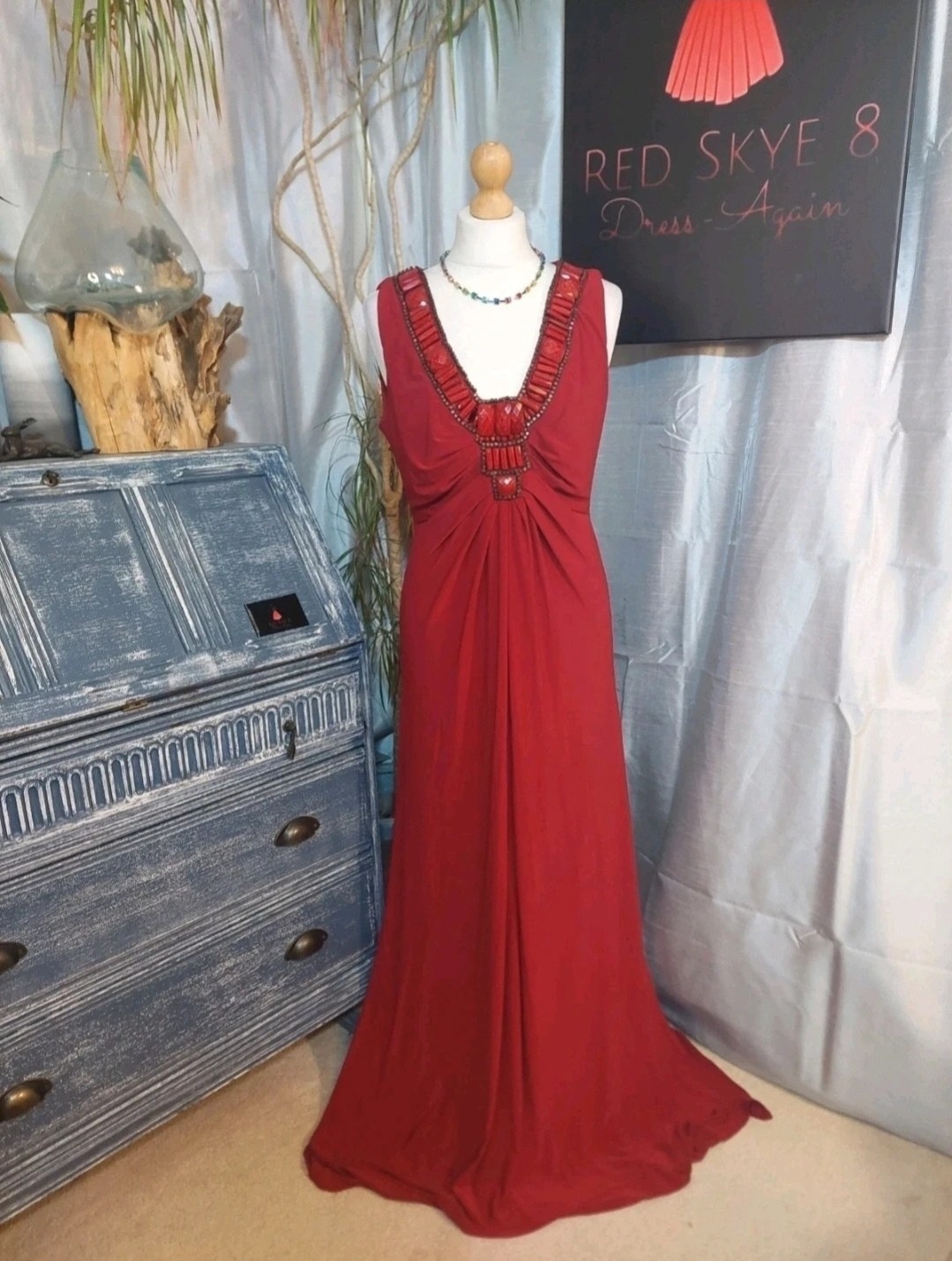 Phase Eight Dress Size 14 UK Red Beaded Wedding Cruise Races Prom-ball NewWT