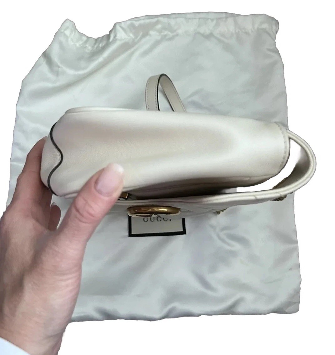 Authentic Gucci GG Marmont Small Shoulder Bag White Matelassé Leather worn twice