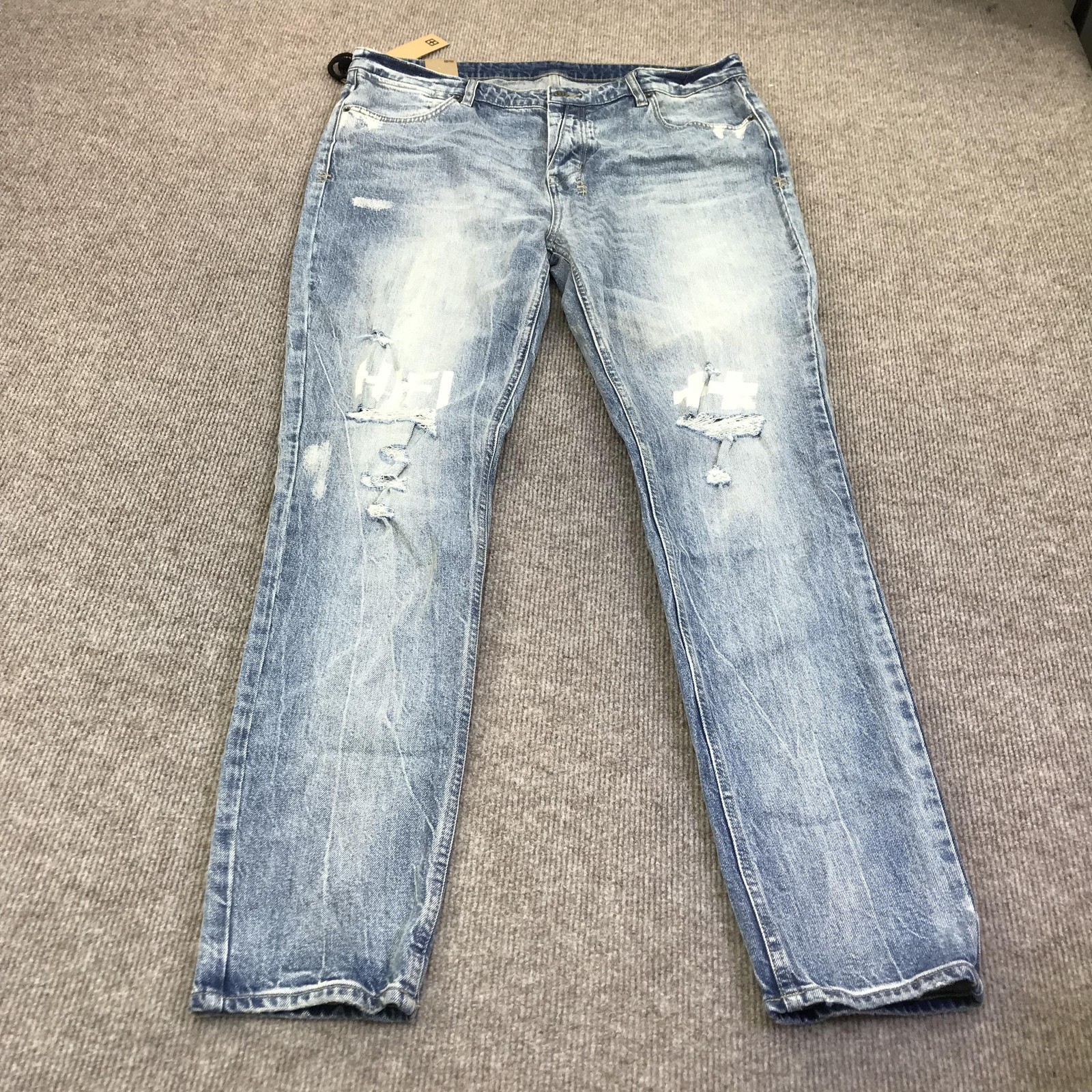 New Ksubi Van Winkle Hi Fi Vertigo Jeans Mens 40×32 Blue Light Wash Skinny Denim