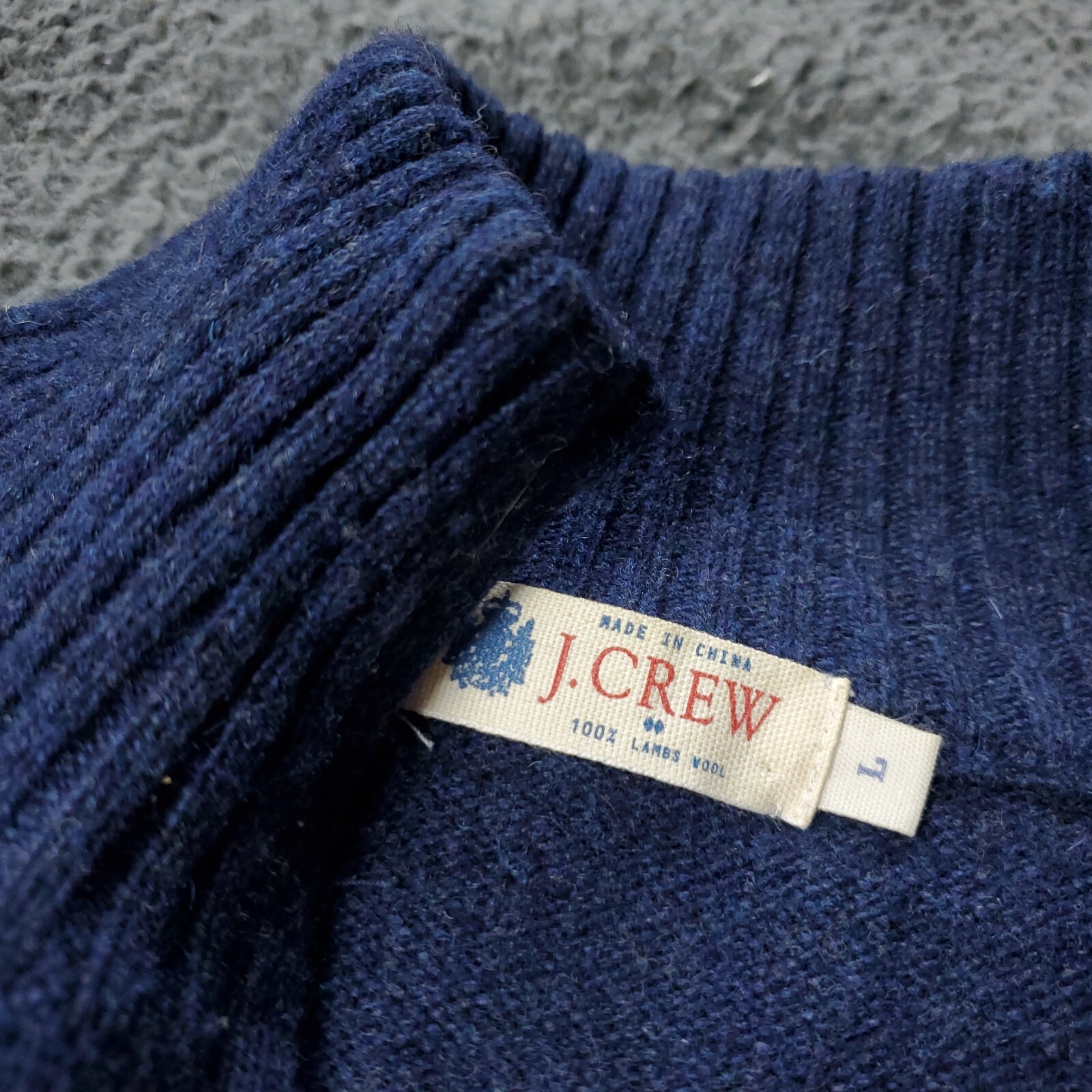J. Crew Lambswool Sweater Mens L Large Pullover Zip Up Cotton Blue Striped