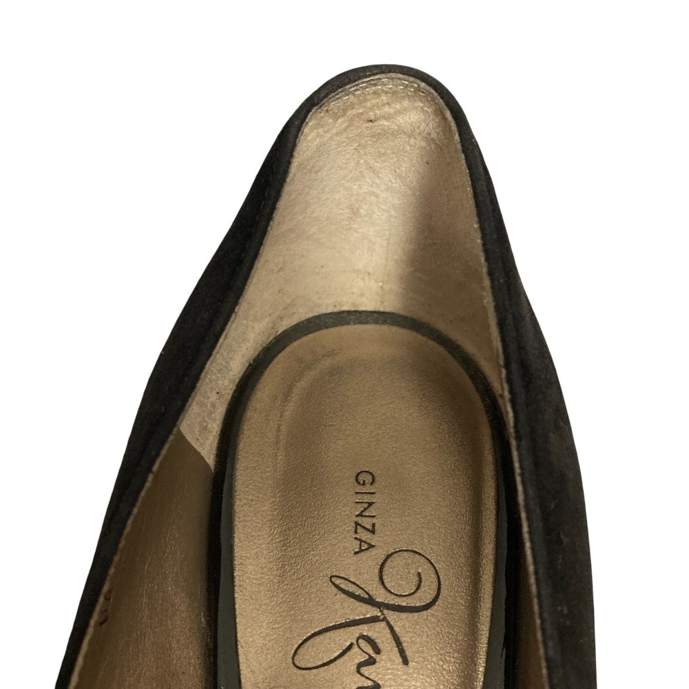 Ginza Kanematsu Suede Ribbon Open-Toe Pumps, Size 9.3, Black Women USED
