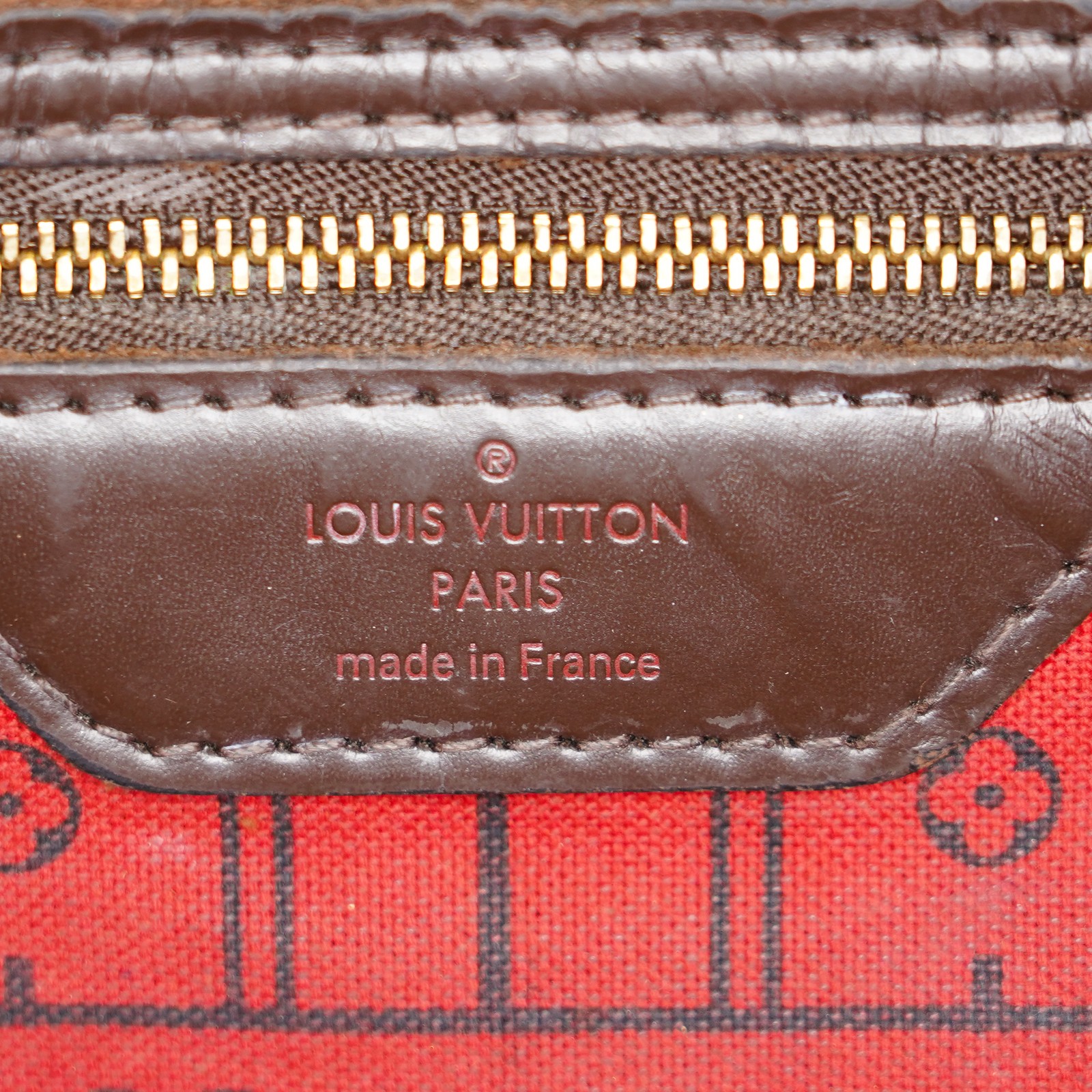 Louis Vuitton Neverfull MM Damier Ebene Red Interior Tote 05E053410016