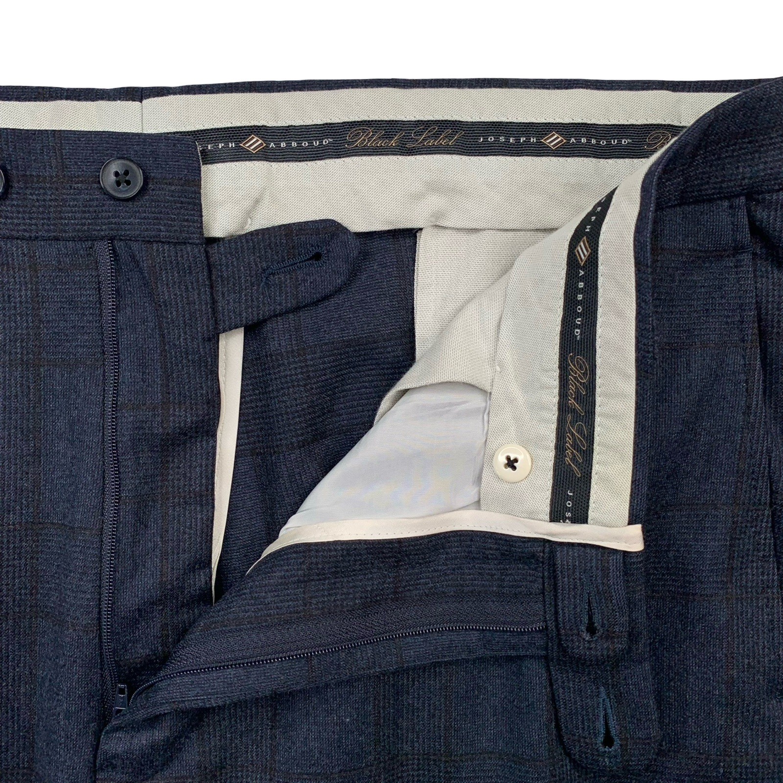 Mens 44 R Joseph Abboud ” Black Label ” Navy Windowpane Flannel Weight Made USA