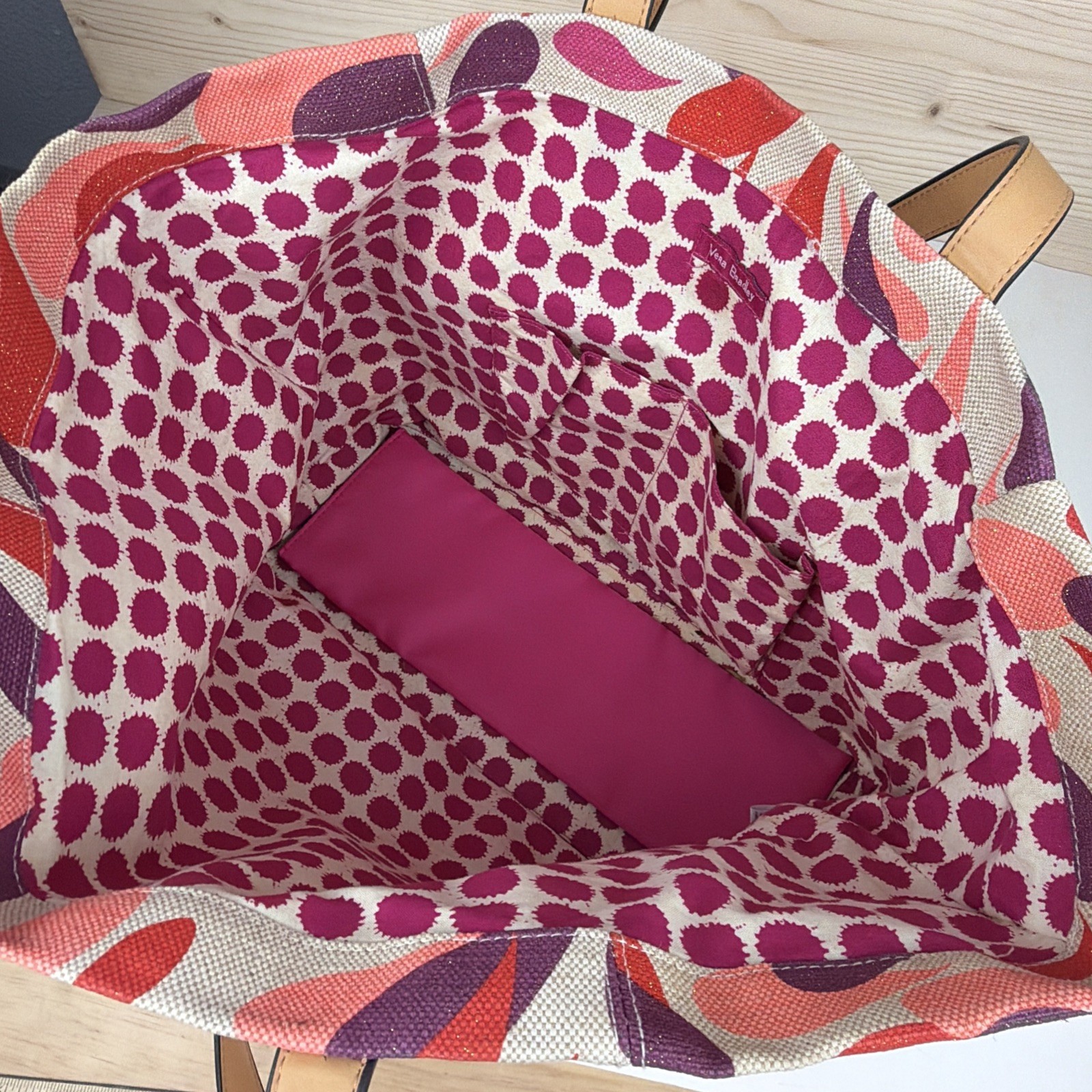 Vera Bradley Canvas Glitter Tote Bag – Tear Drop Pattern – Pink/Beige/Purple/Red