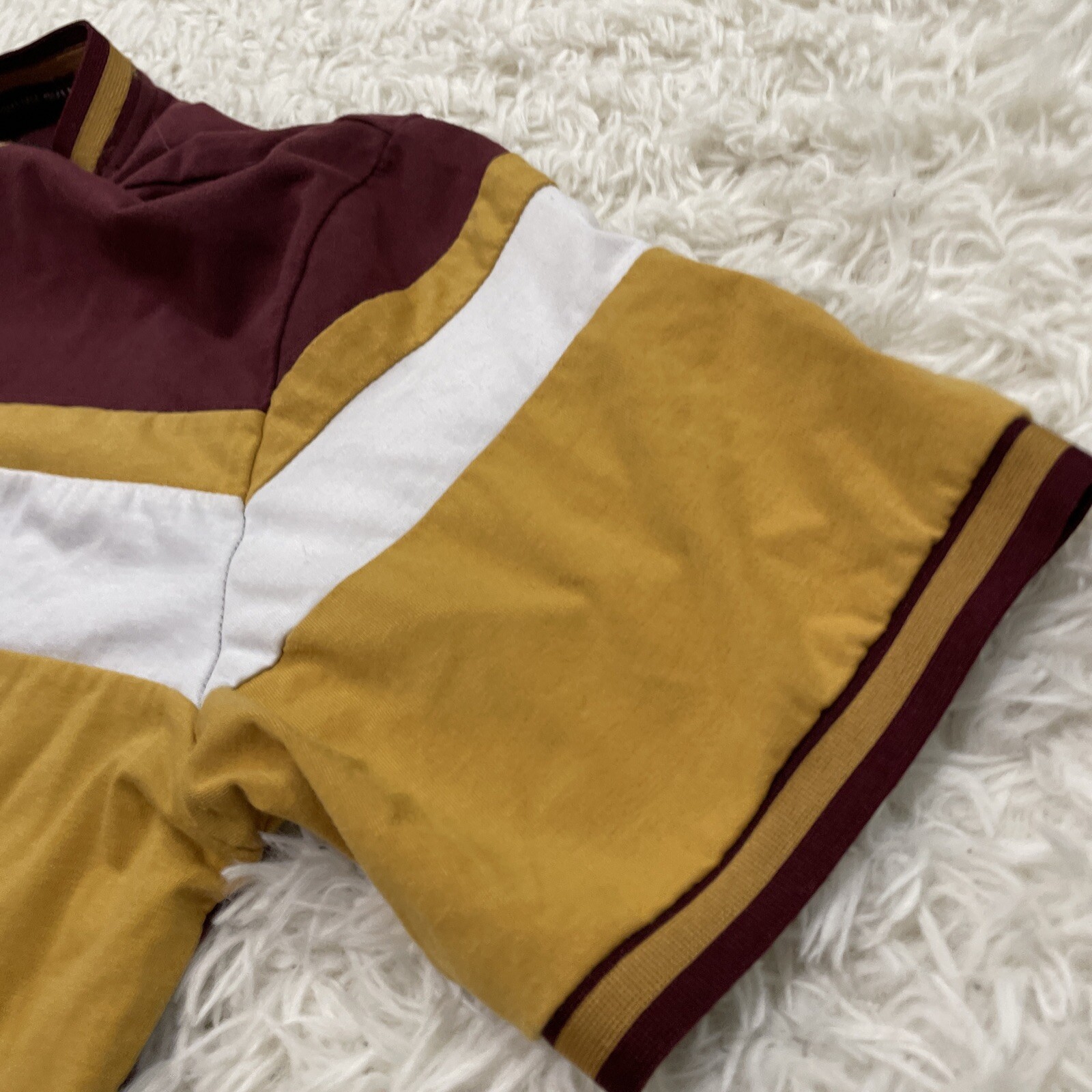 Brooklyn Laundry Retro 70s MCM Shirt Men M T Shirt Maroon Gold Cut & Sew Tee