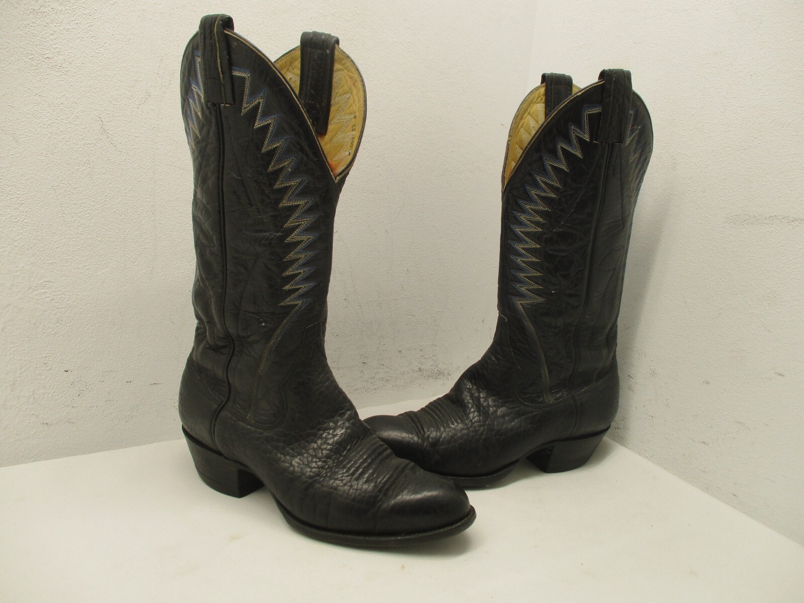 Sanders Black Bullhide Leather Cowboy Boots Mens Size 8 EE Style 50029