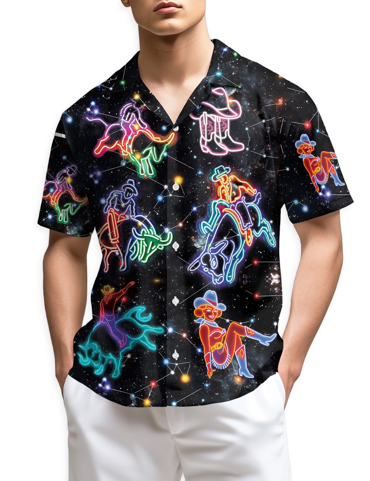 Riding Cow Neon Hawaiian Shirt Farm Animal Western Aloha Gift