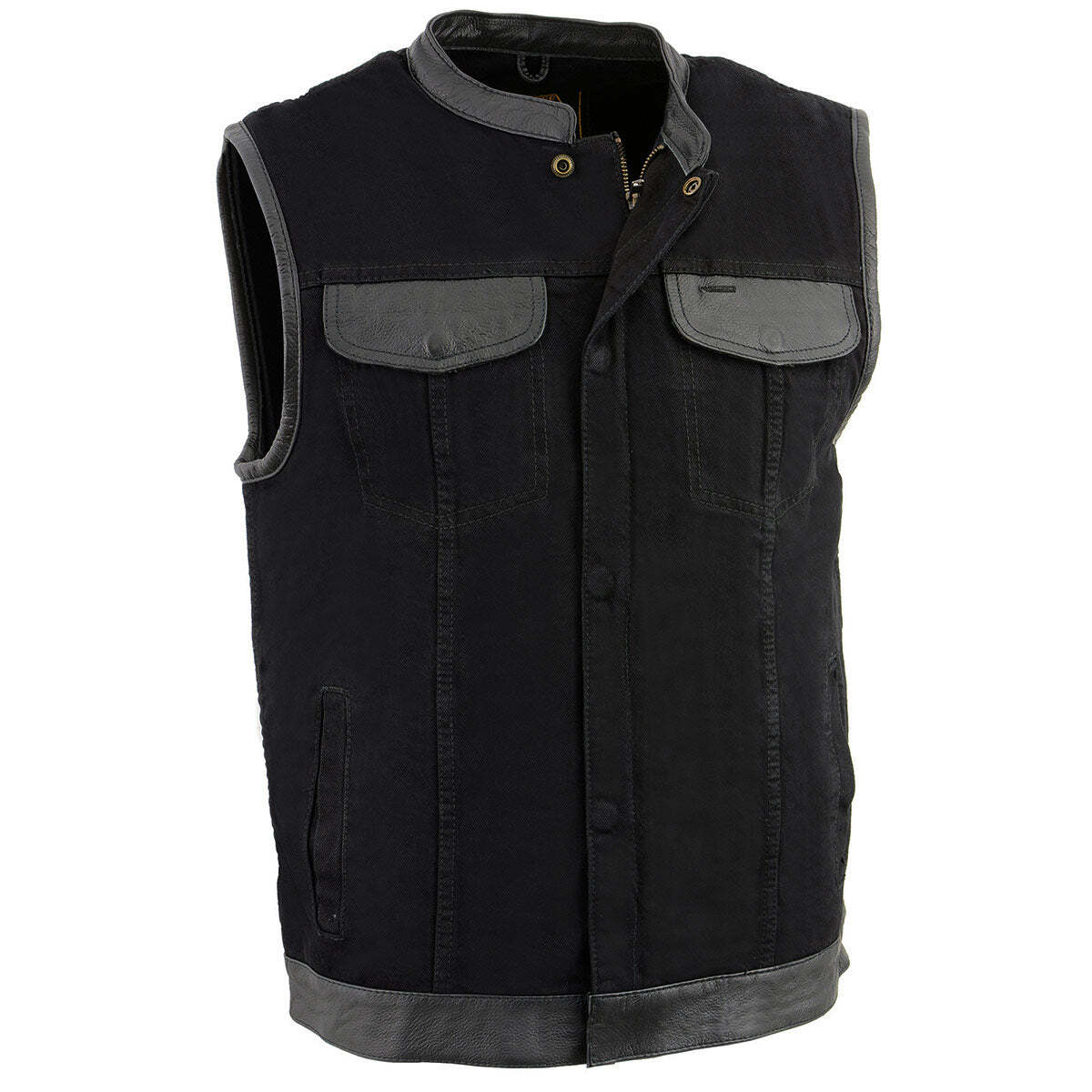 Milwaukee Leather 3010 Men’s Black Denim Club Style Biker Vest with Leather Trim