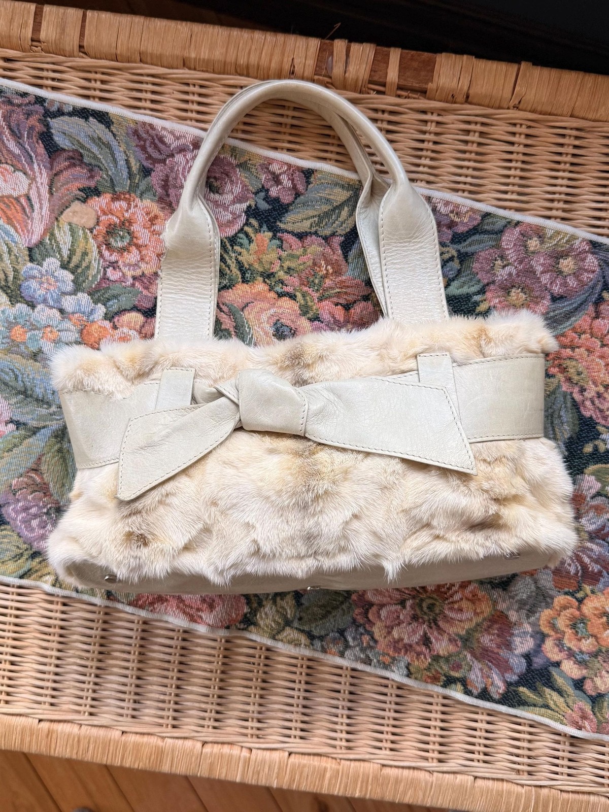 Vintage Y2k Roberta Gandolfi Italian Genuine Leather & Mink Fur Handbag