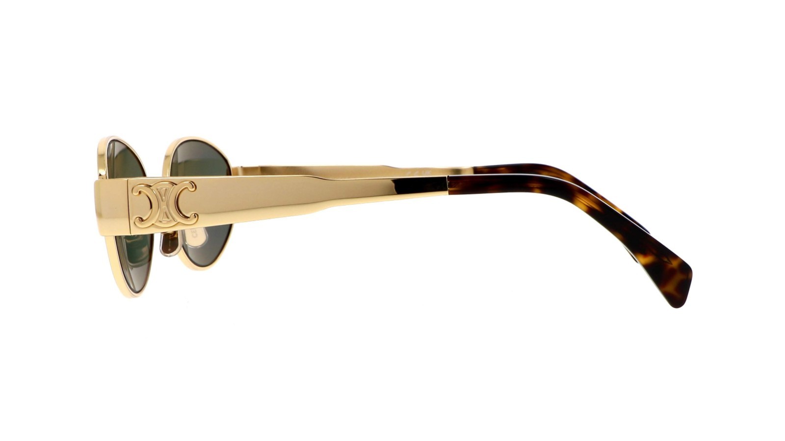 Celine CL40235U 30N Triomphe Metal Oval Sunglasses Gold Green Lens AUTHENTIC