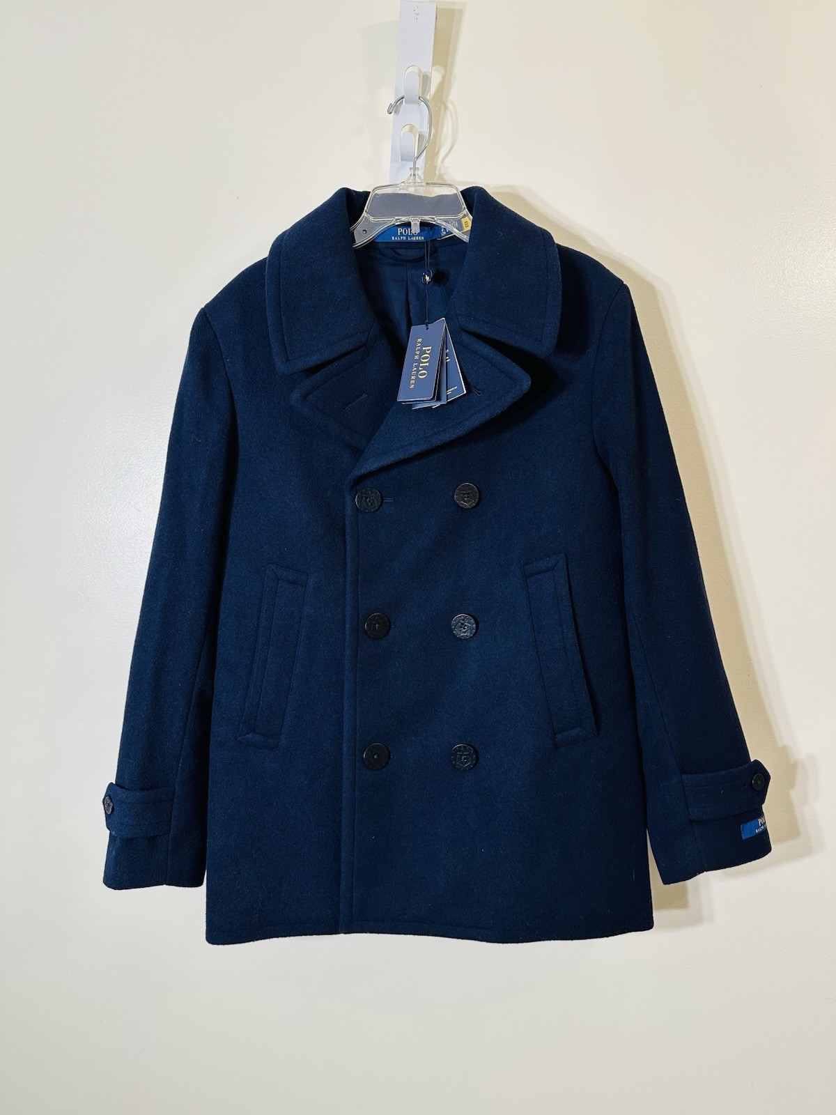 Polo Ralph Lauren double breasted wool blend pea coat navy NWT size S $498.00