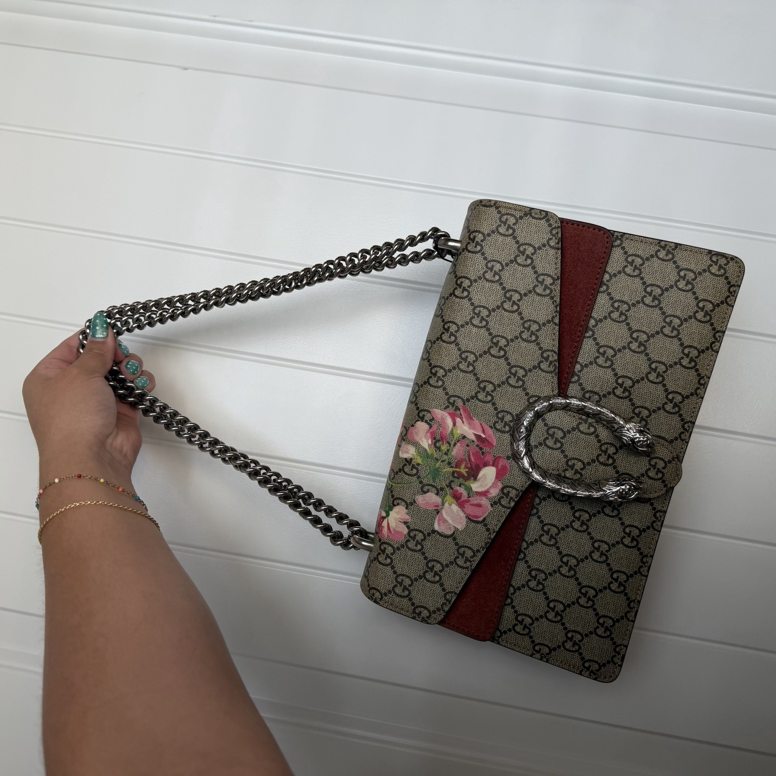 Gucci Dionysus Small GG Monogram Floral Chain Shoulder Bag Push Lock