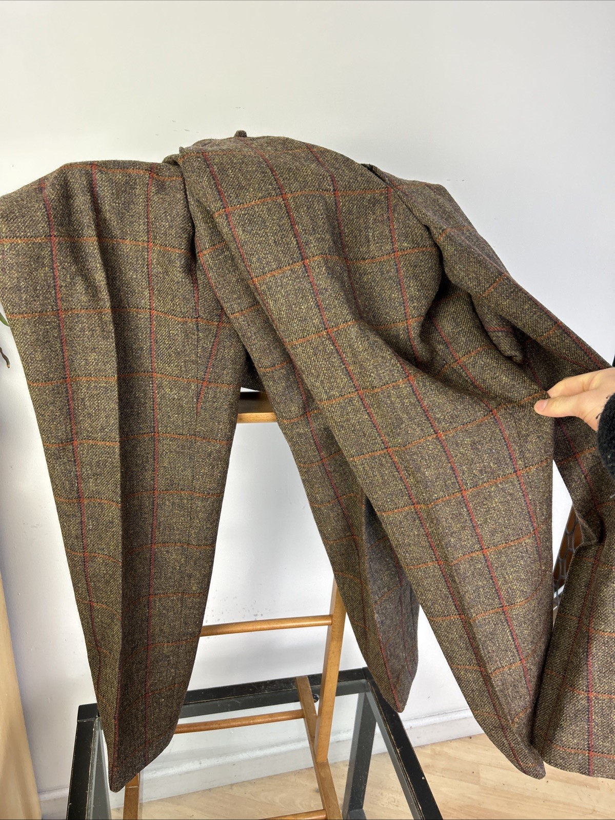 Ede & Ravenscroft 38R Windowpane Tweed English Suit 2 Pairs Trousers Savile Row