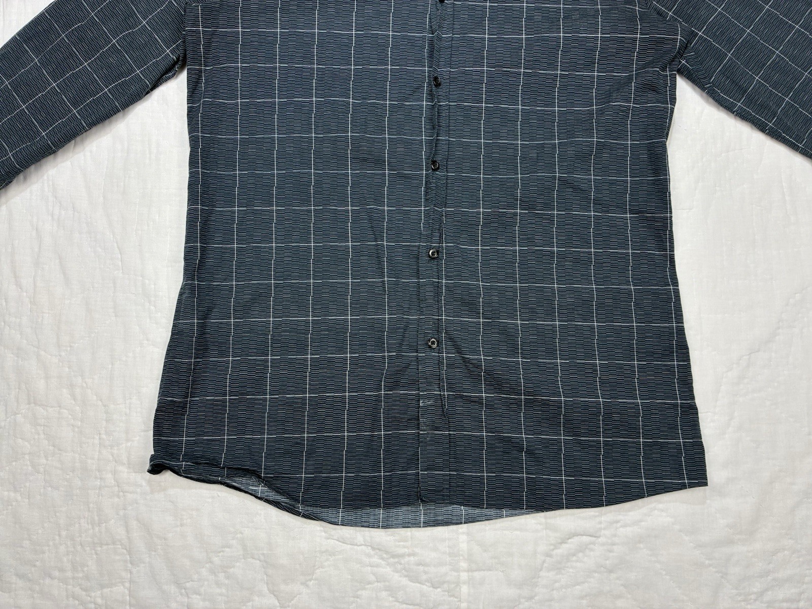 Hugo Boss Slim Fit Gray Geo Check Button Down Shirt Mens Large