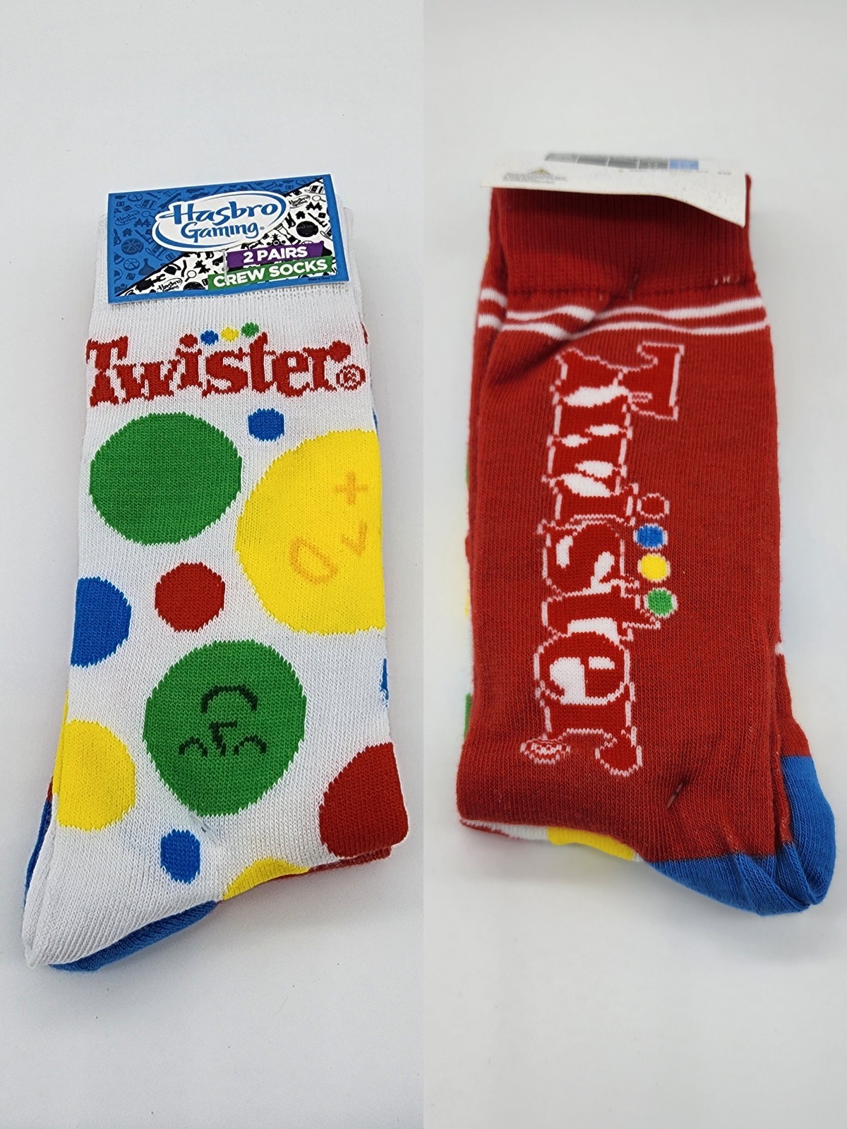 2 Pair Twister Socks, Men’s Shoe Size 8-12, Crew, Game Night, Fun, Colorful S1