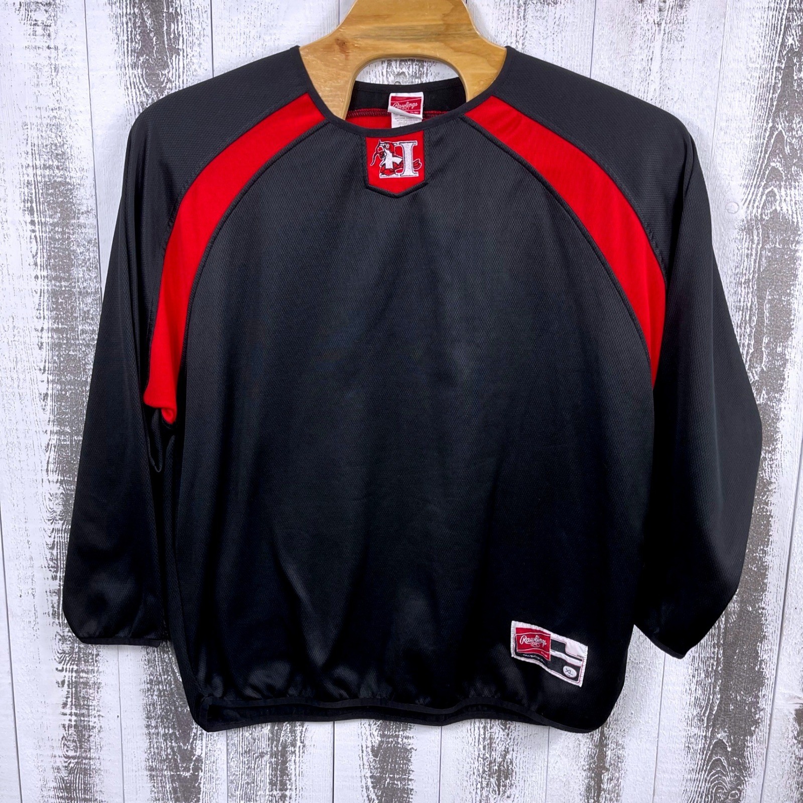Rawlings Hickory Crawdads Warmup Jersey Men XL Black Red Baseball Rare