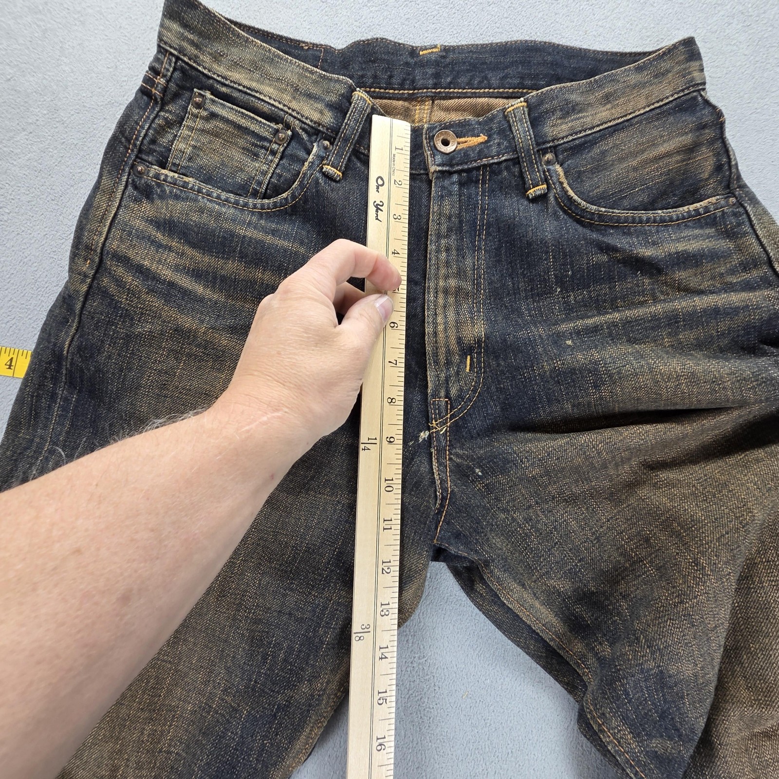 Edwin Jeans Mens Blue Selvedge 505z Dirty Wash Whiskers Fits 30×28