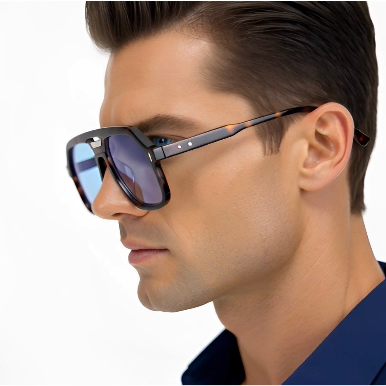 Mens Oversized Retro Sunglasses Tortoise Shell Blue Lens Navigator Retro 142mm