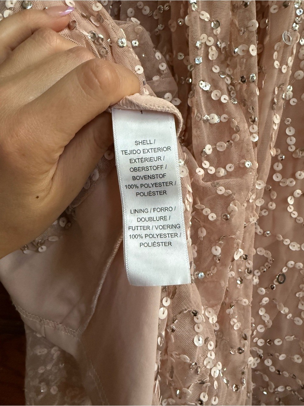 ADRIANNA PAPELL Scoop Back Sequin Maxi Gown Short Sleeve Full Length Blush Nude