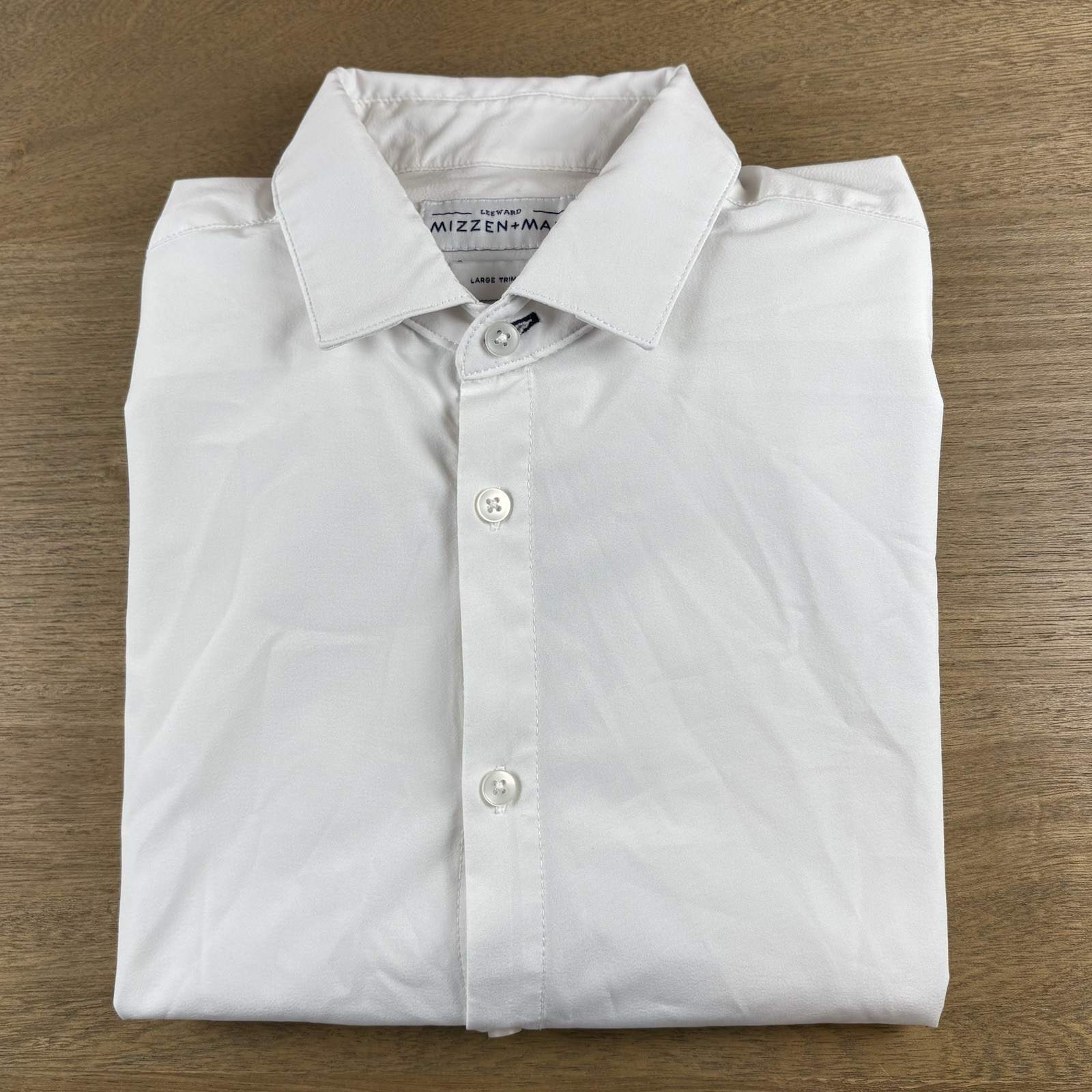 Mizzen + Main Mens L/S Button Up Shirt White Size Large Trim Fit Performance