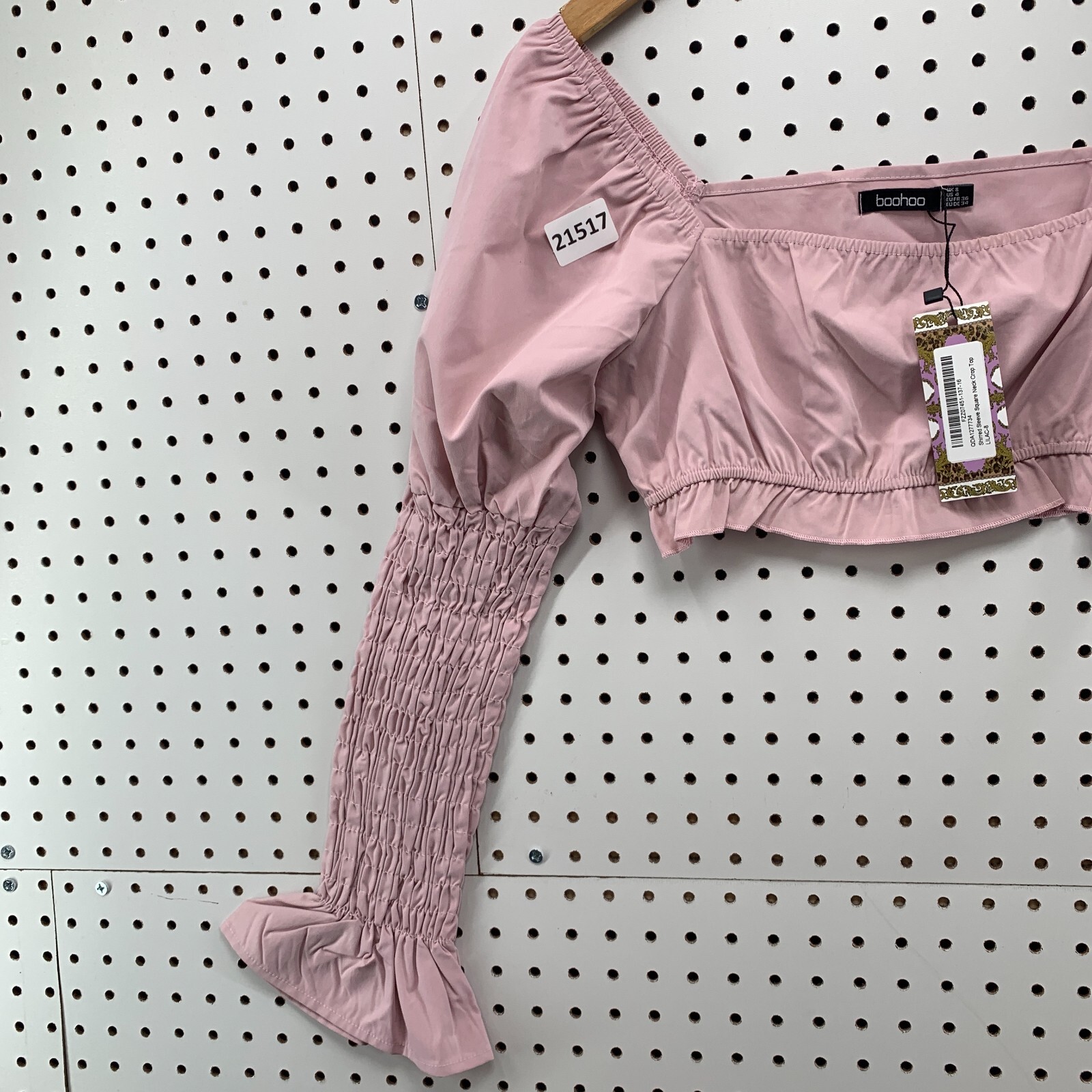 Boohoo Womens Crop Top Pink Off The Shoulder Scrunch Sleeve Ladies Size 4