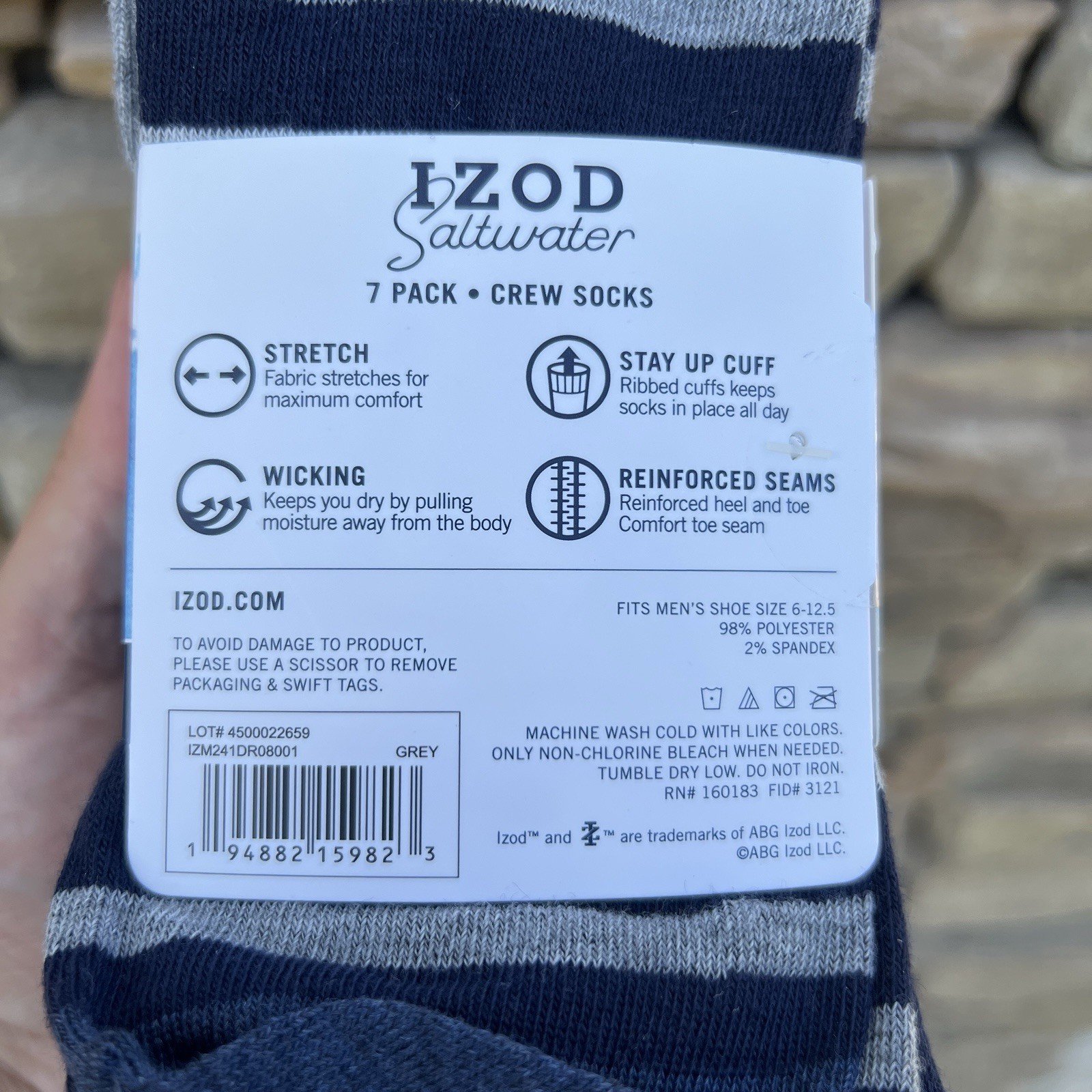 IZOD Men Crew Socks 7 Pairs 6-12.5 Size Boat Sailing MSRP $48 Gray Blue