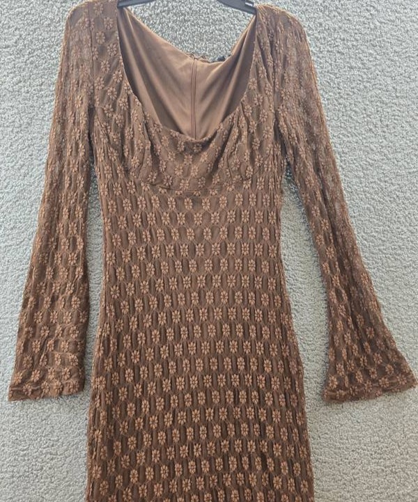 Bardot Evannia Bell-Long Sleeve Lace Dress Women’s 12 Chocolate Square Neck