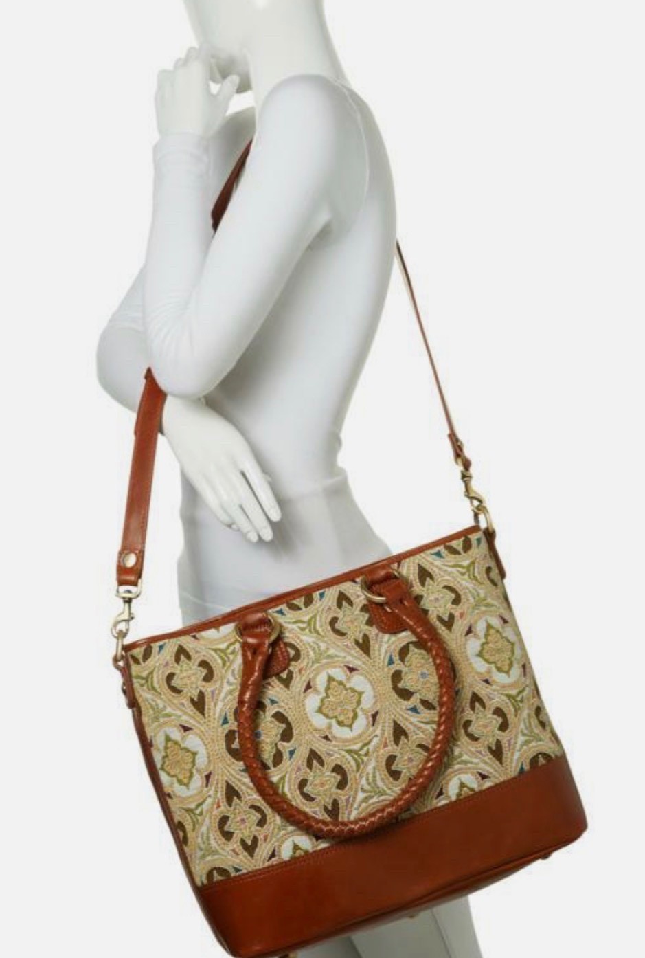 Patricia Nash LESINA Discovery Tapestry & Leather Tan Tote NEW $399 309 OF 400