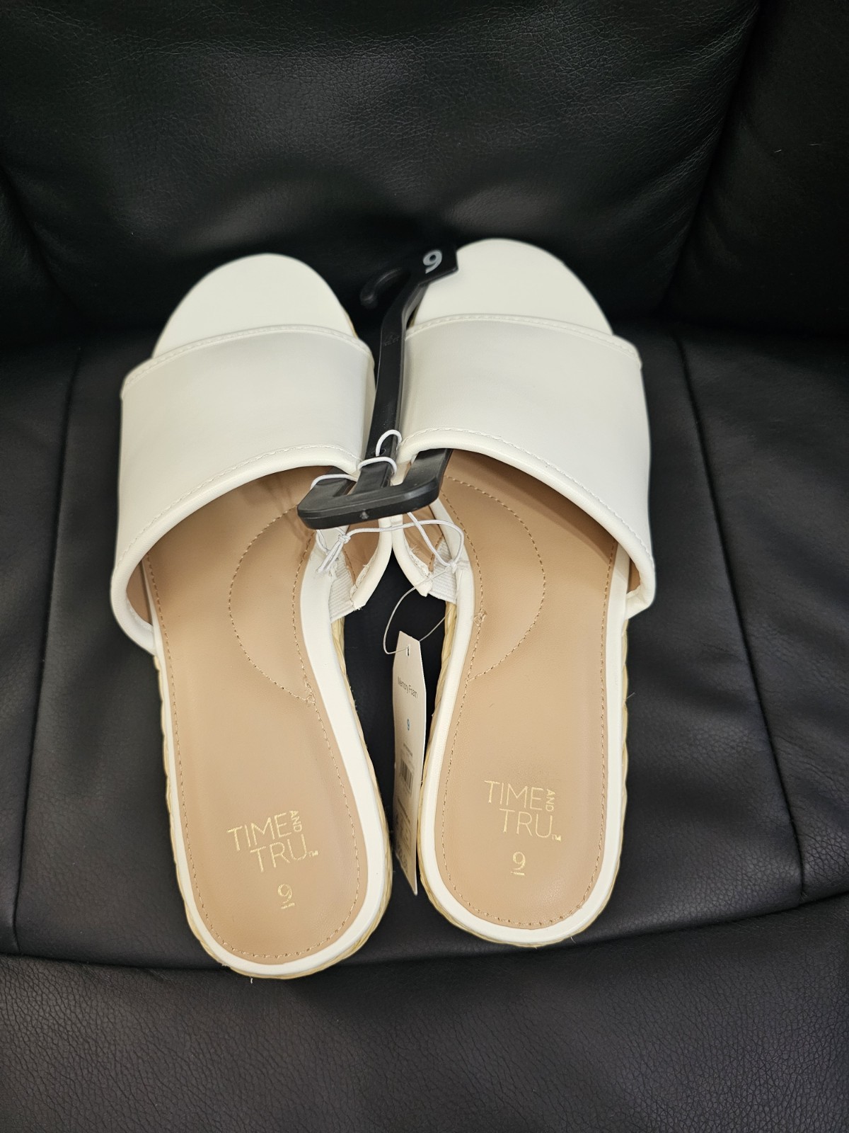 Time and Tru Women’s Raffia Platform Slide Sandals Size 9 white