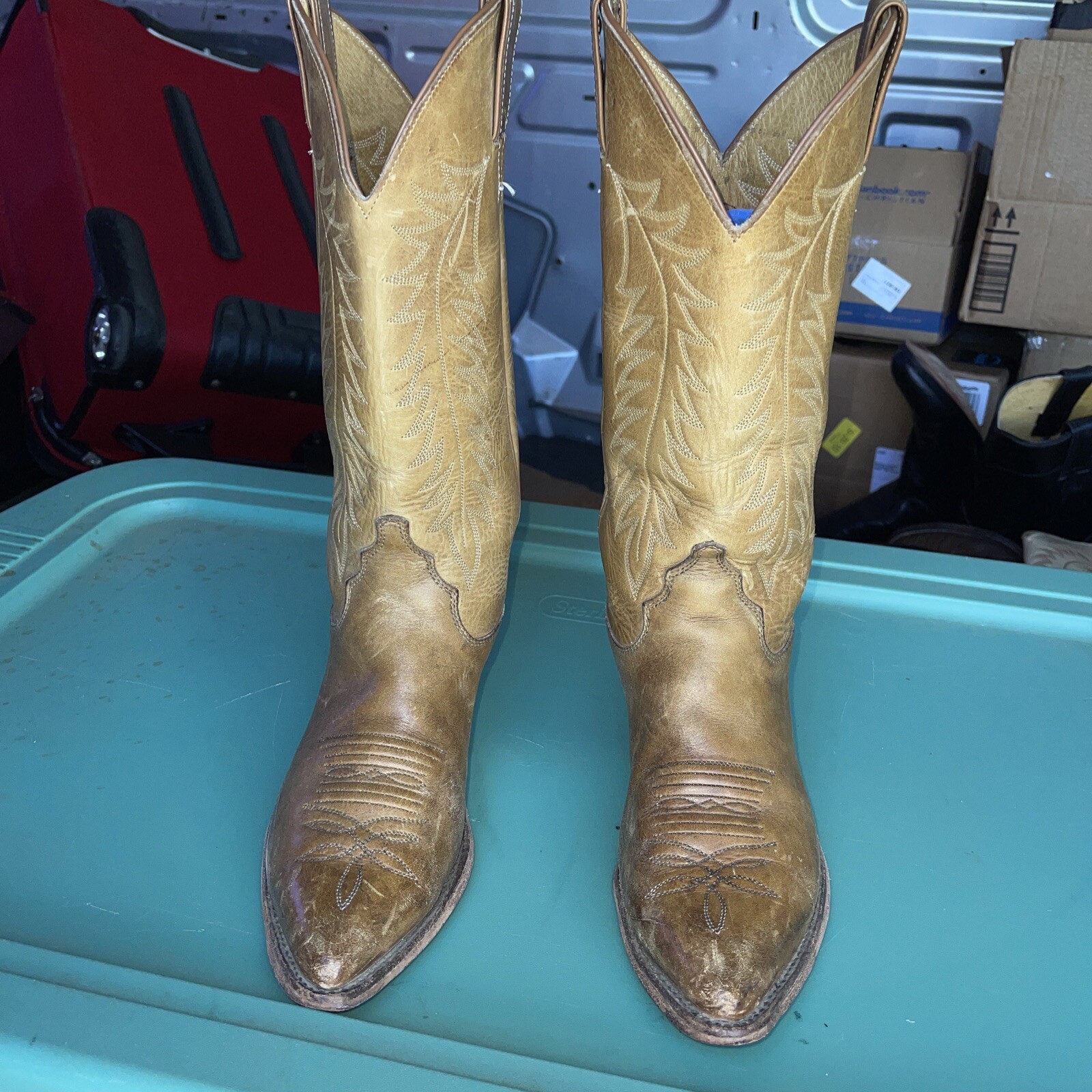 JUSTIN Tan Leather Cowboy Western Boots Women’s Size 7.5B Style L4929