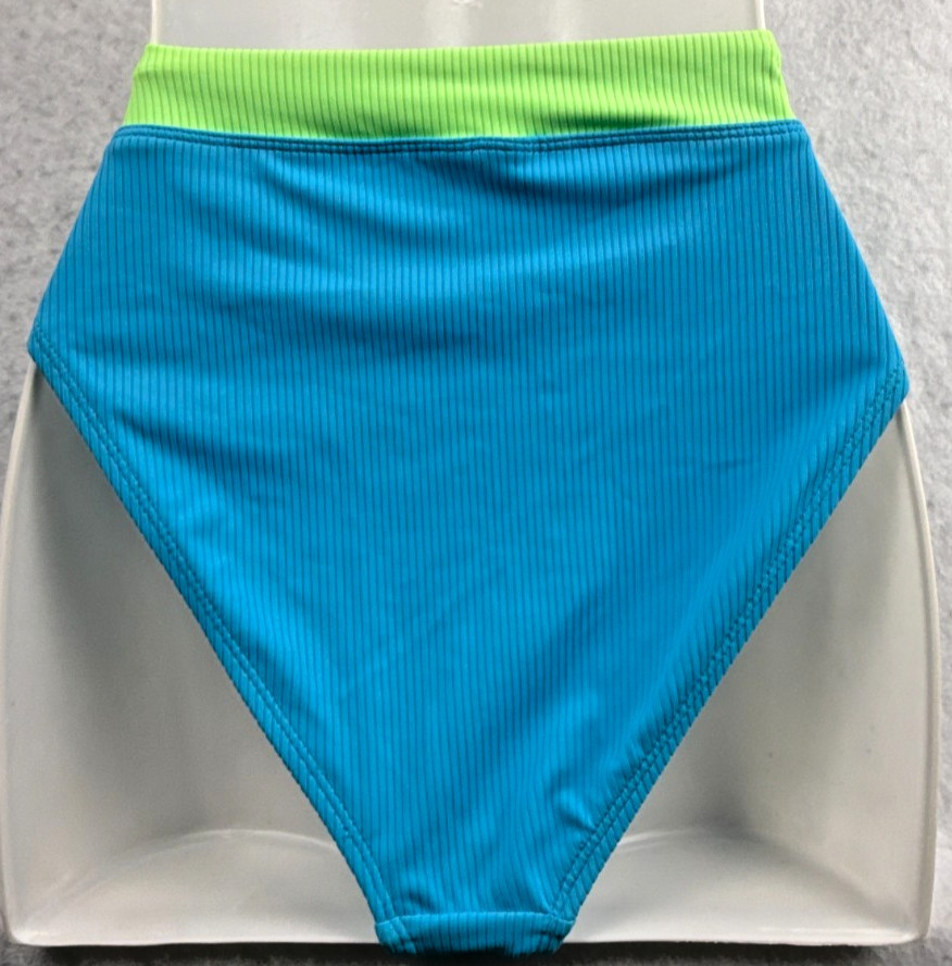 Macys Salt+Cove Womens Medium Blue Neon Green Ribbed Bikini Bottom NWOT
