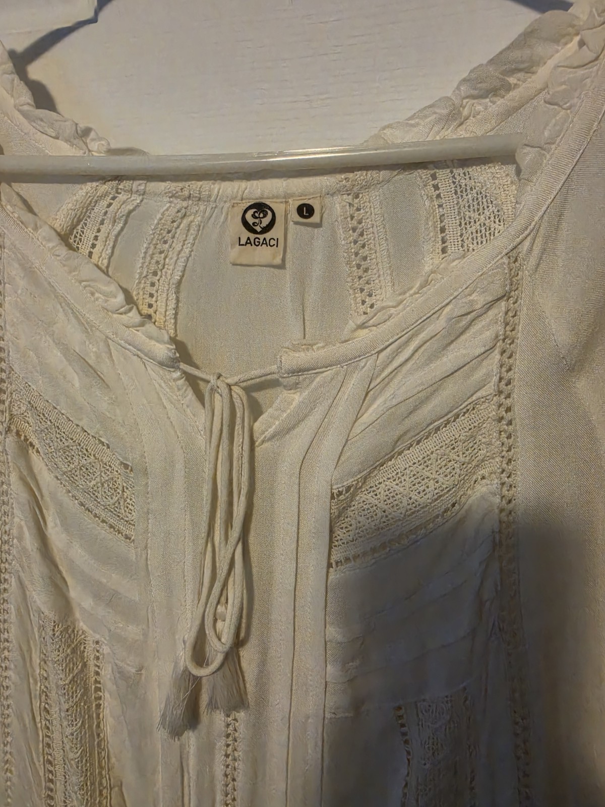 VINTAGE Y2K Womens LARGE BOHO Dress Knitted Lace ROMANTIC/ COTTAGECORE/ FLOWY
