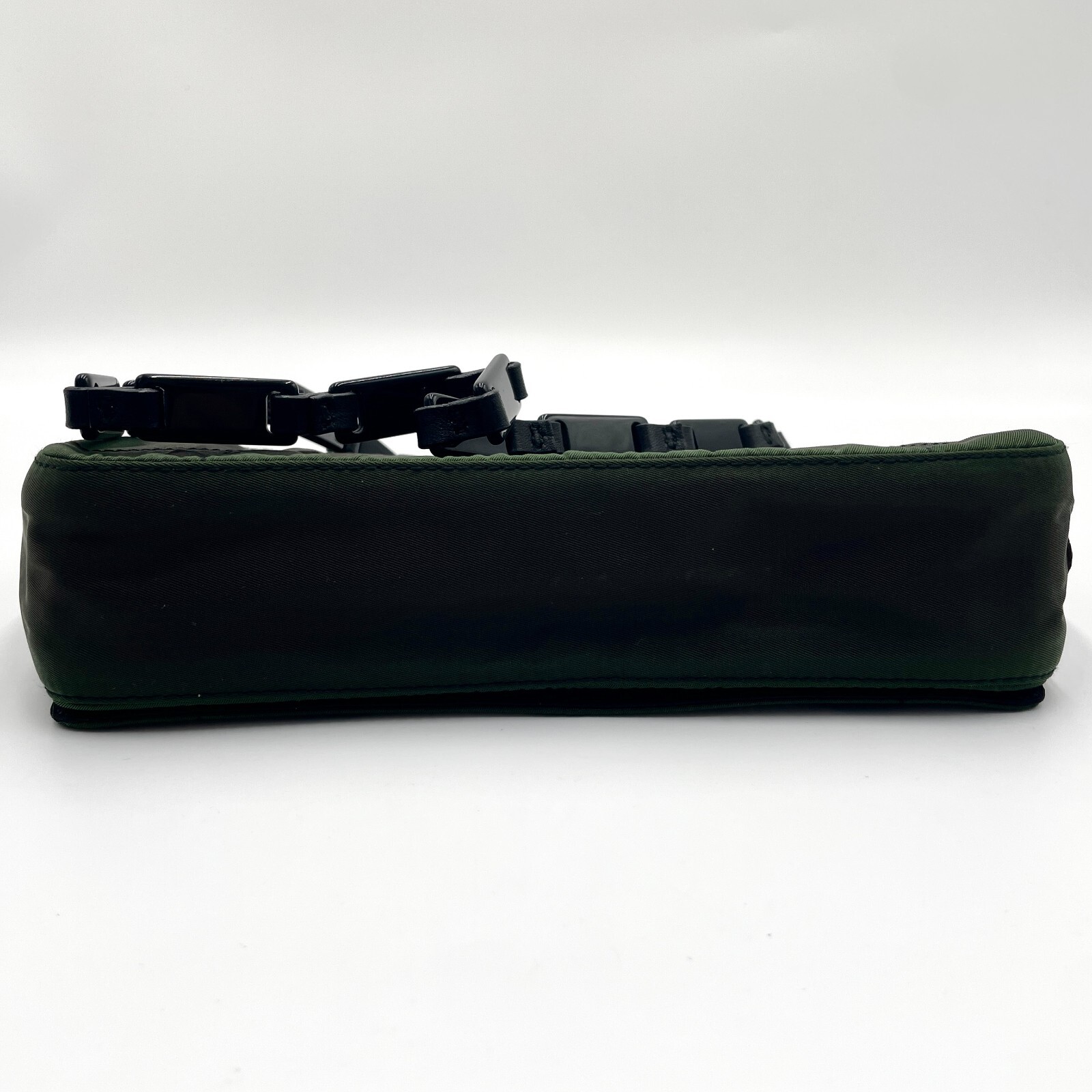 PRADA Chain Shoulder Bag Nylon Plastic Leather Khaki Black 612