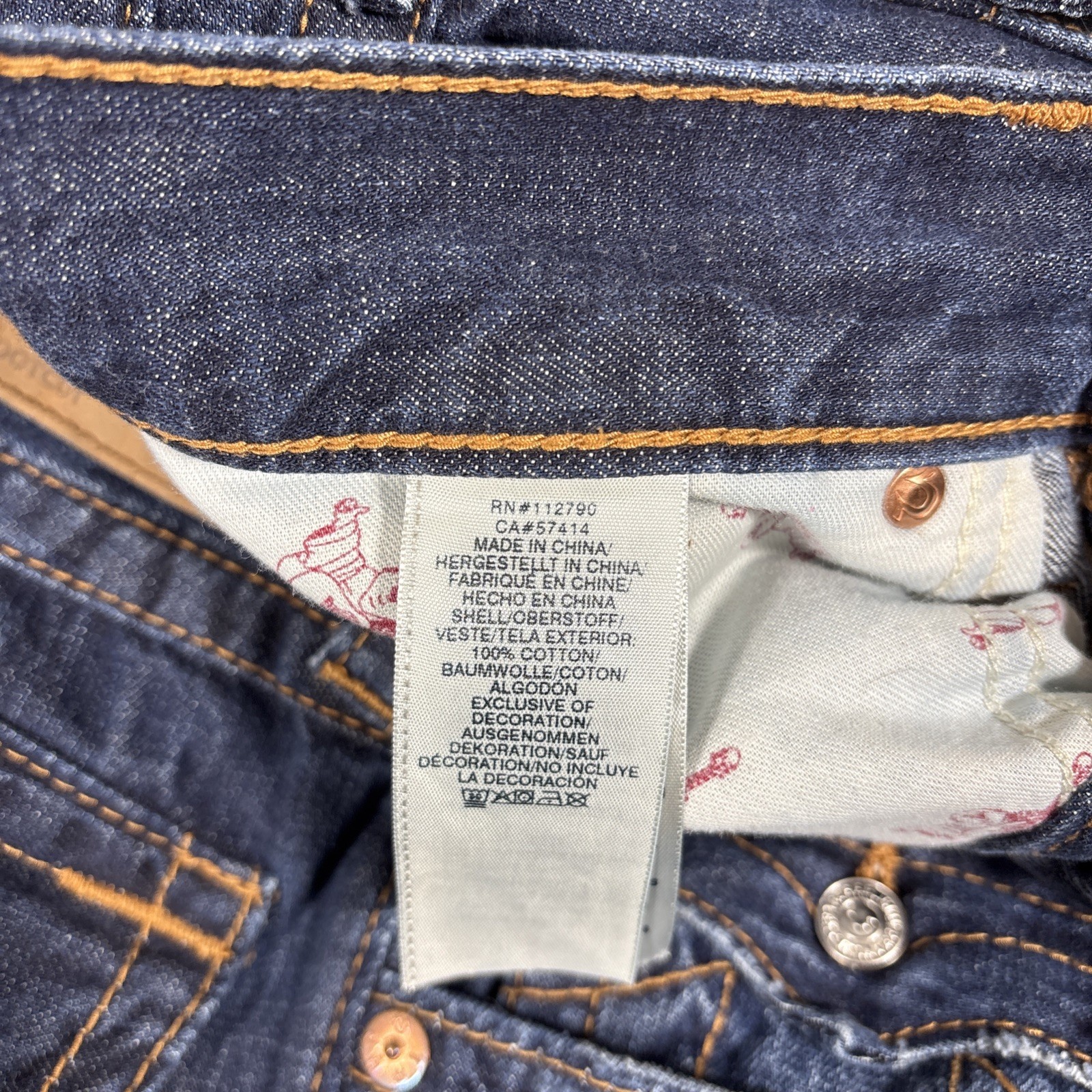 TRUE RELIGION Men’s Sz 34 Bootcut Flap Pocket 100% Cotton Blue Jeans